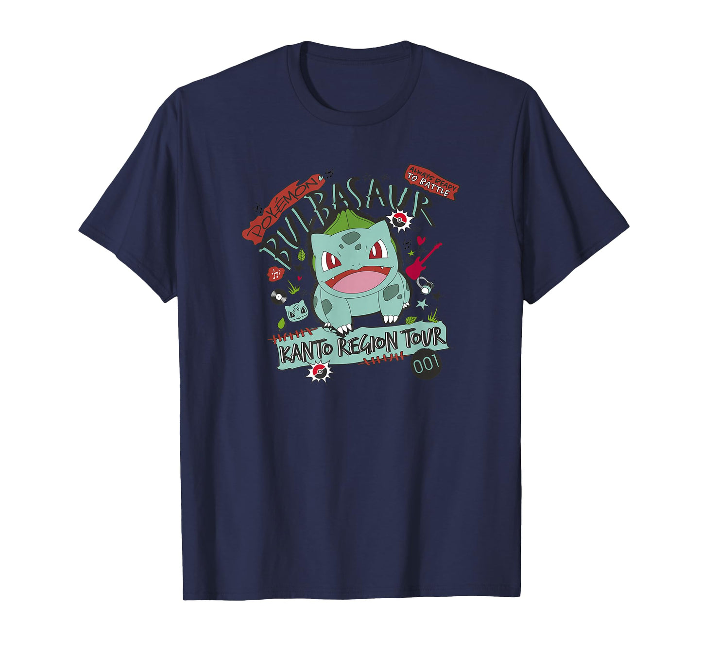 Pokémon Bulbasaur 001 Kanto Region Tour Music Poster T-Shirt