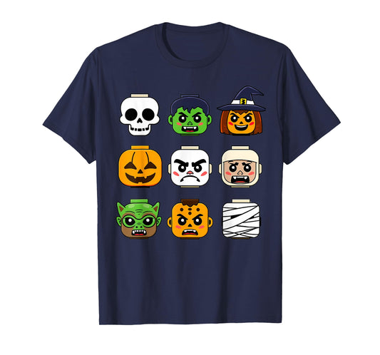 Halloween Building Brick Head Pumpkin Ghost Zombie Boys T-Shirt