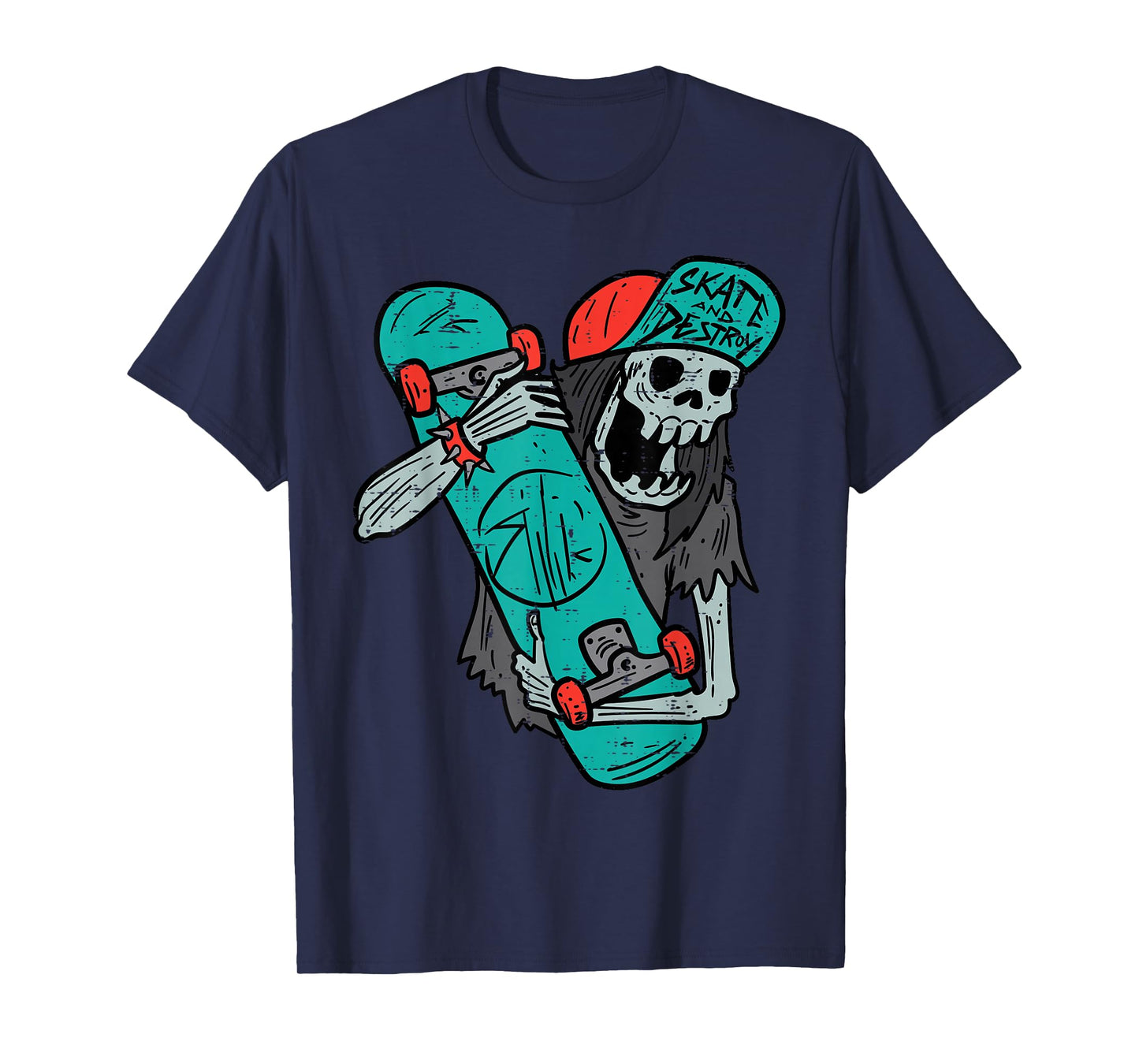 Skater Skeleton Retro VIntage Skateboard Halloween Boys T-Shirt