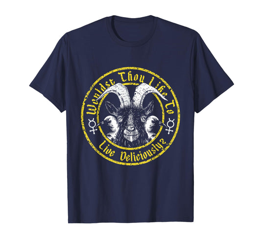 Live Deliciously - Vintage Cartoon Goat - Black Phillip T-Shirt