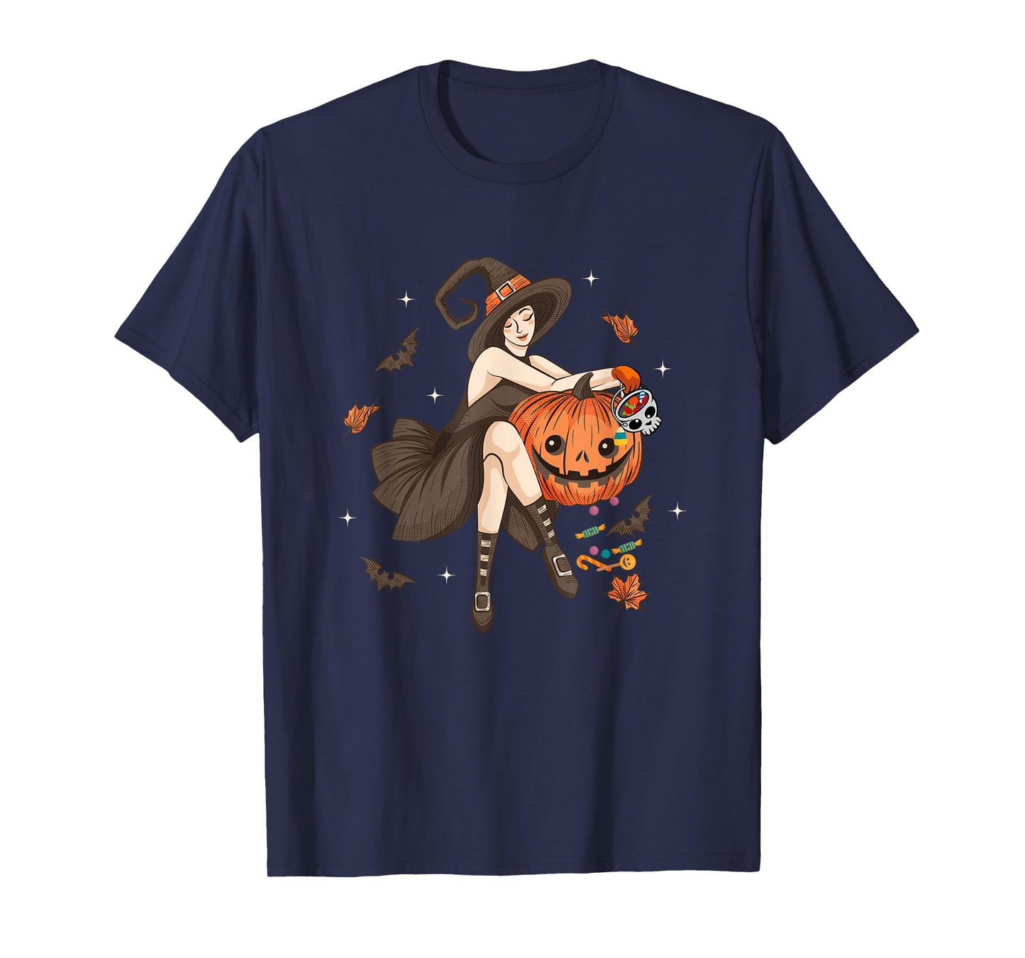 Halloween Witch Pin Up Retro Vintage Pumpkin Women T-Shirt