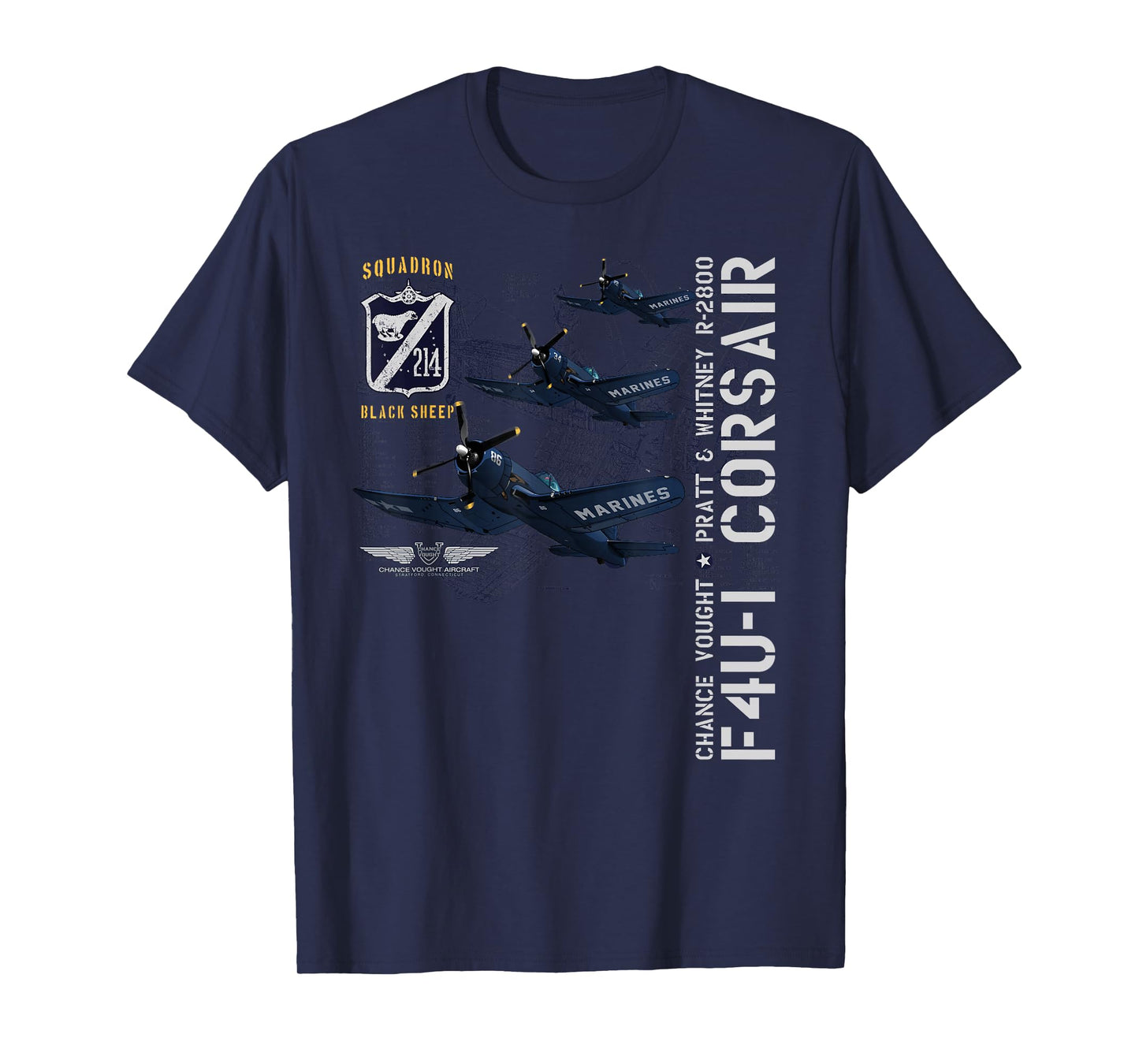 WWII AVIATION APPAREL F4U-1 CORSAIR (214) T-Shirt - Unisex-Adults and Kids - Blue - Small
