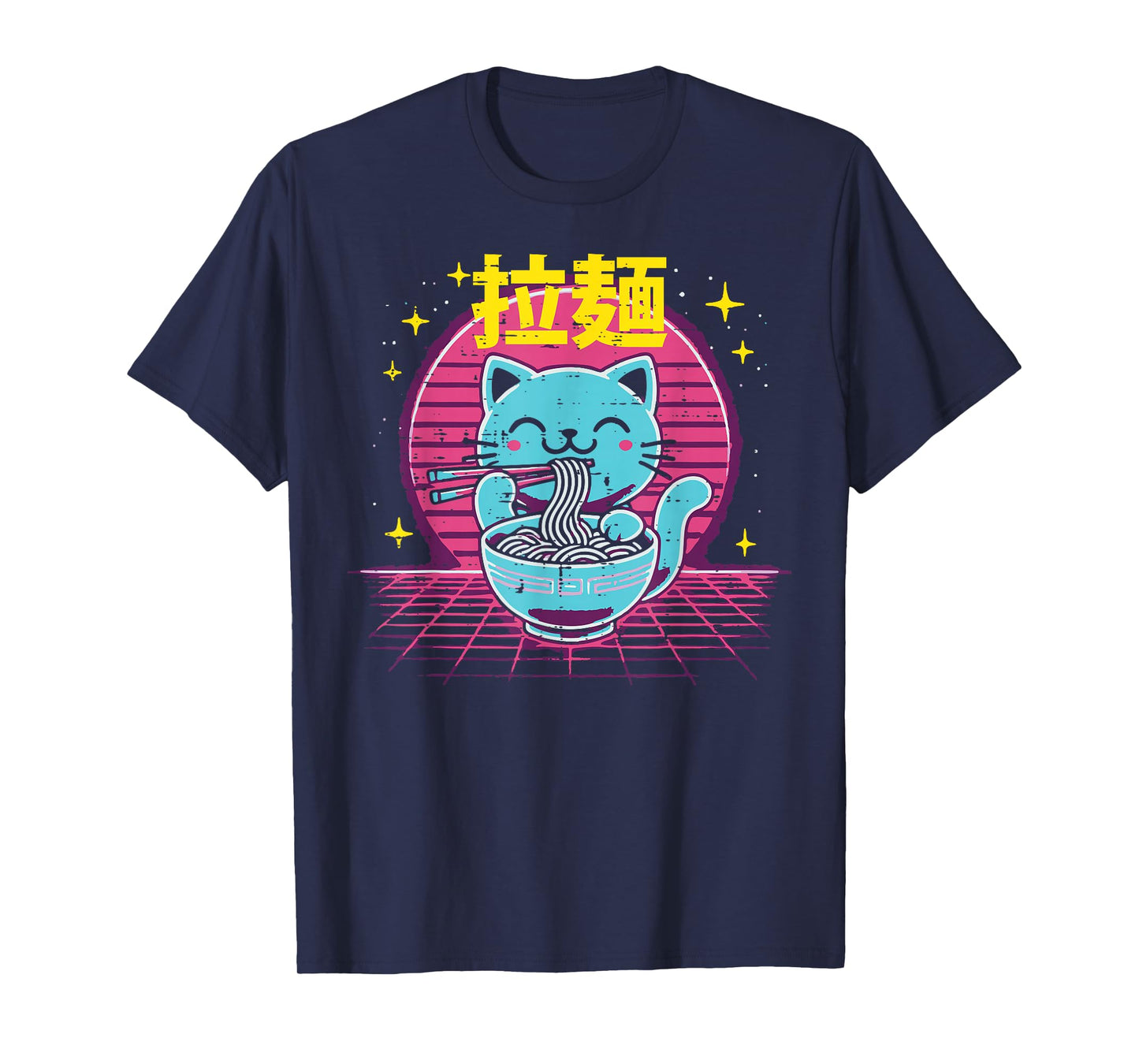 Japanese Cat Ramen Vaporwave Retro Anime Women Men Girls Kid T-Shirt