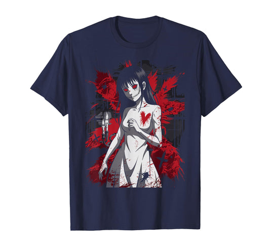 Creepy Anime Girl Horror Gothic Bloody Heart T-Shirt