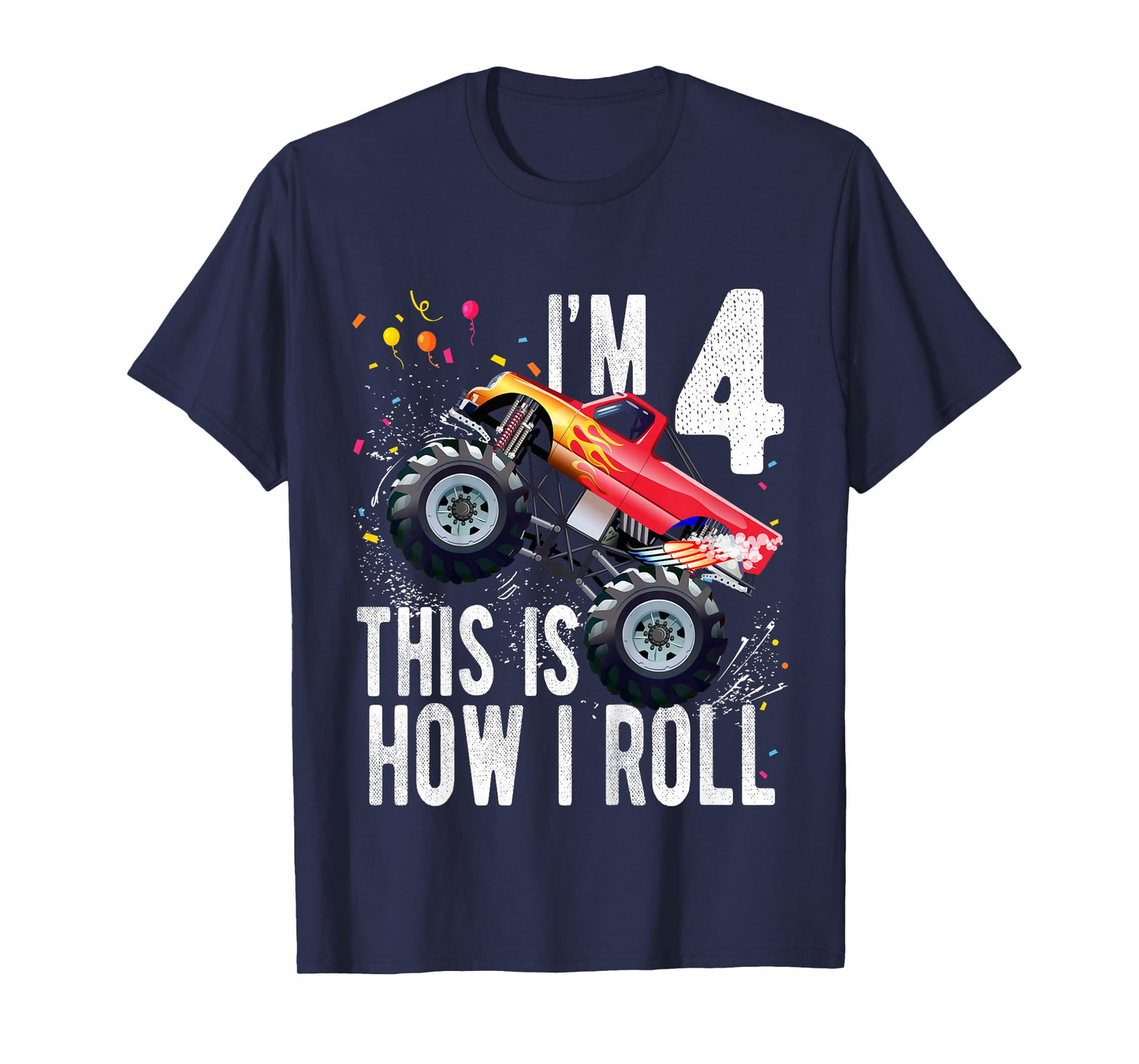 Kids 4 Year Old Shirt 4th Birthday Boy Monster Truck Car T-Shirt