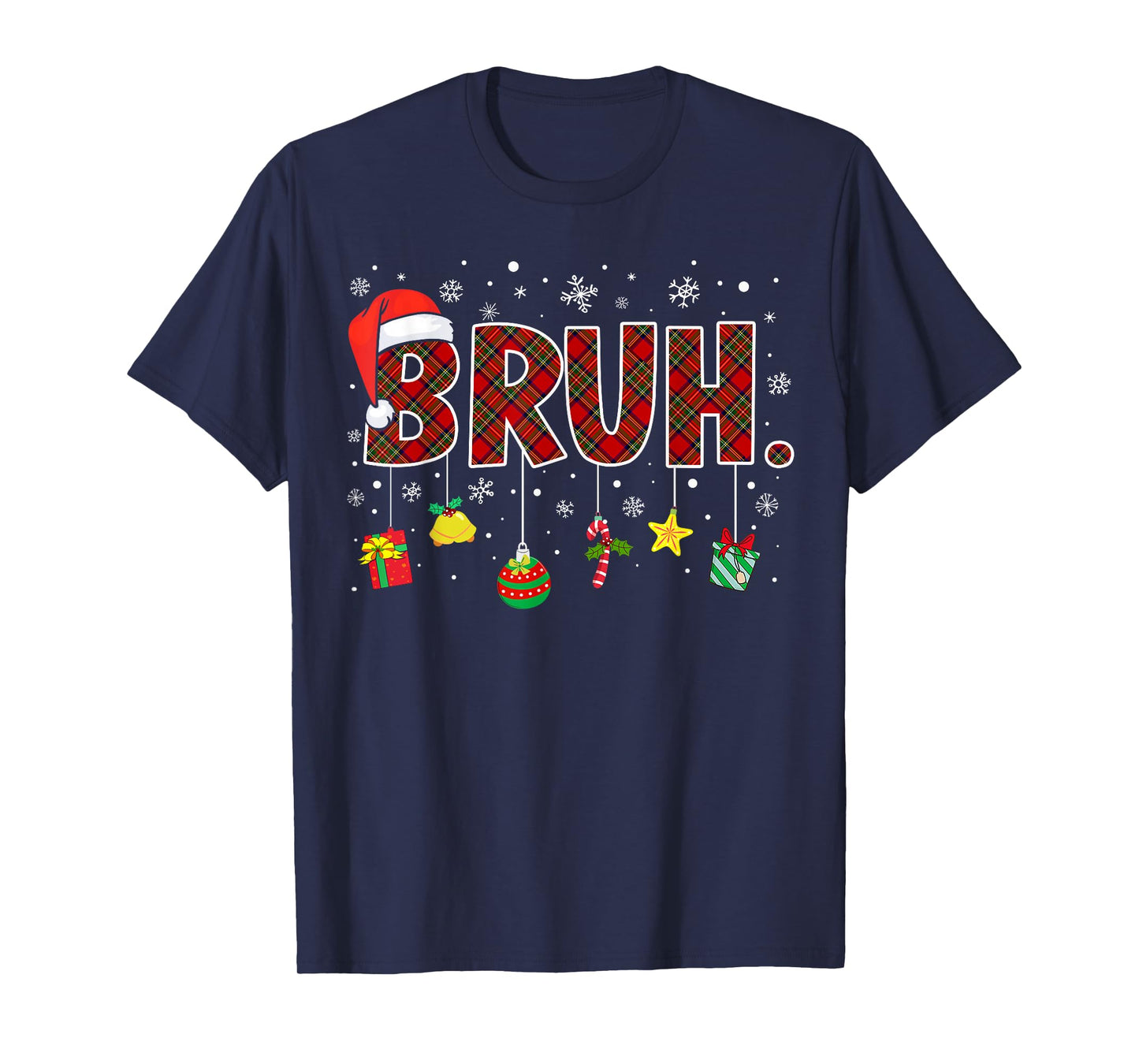 Bruh Funny Christmas Red Plaid Teens Boys Kids Xmas Pajamas T-Shirt