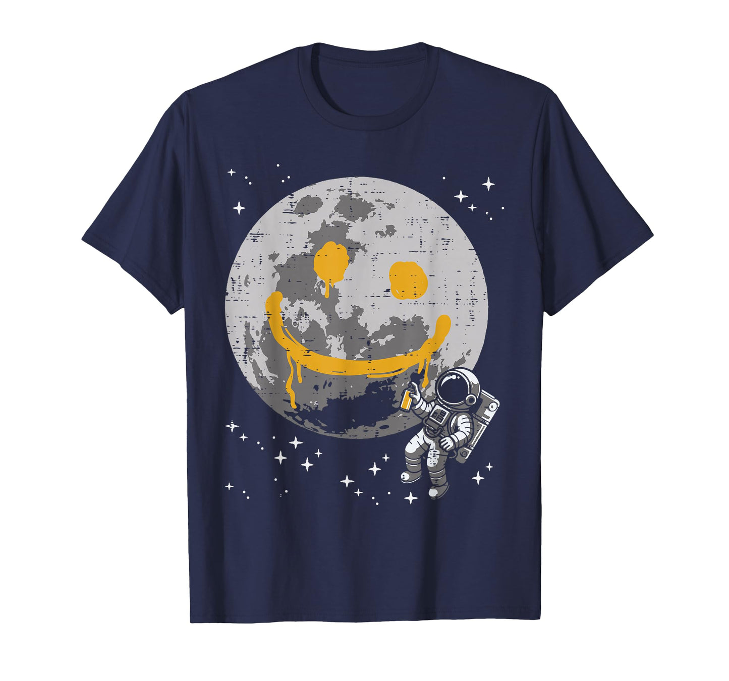 Astronaut Spray Paint Moon Smile Face Space Kids Women Men T-Shirt