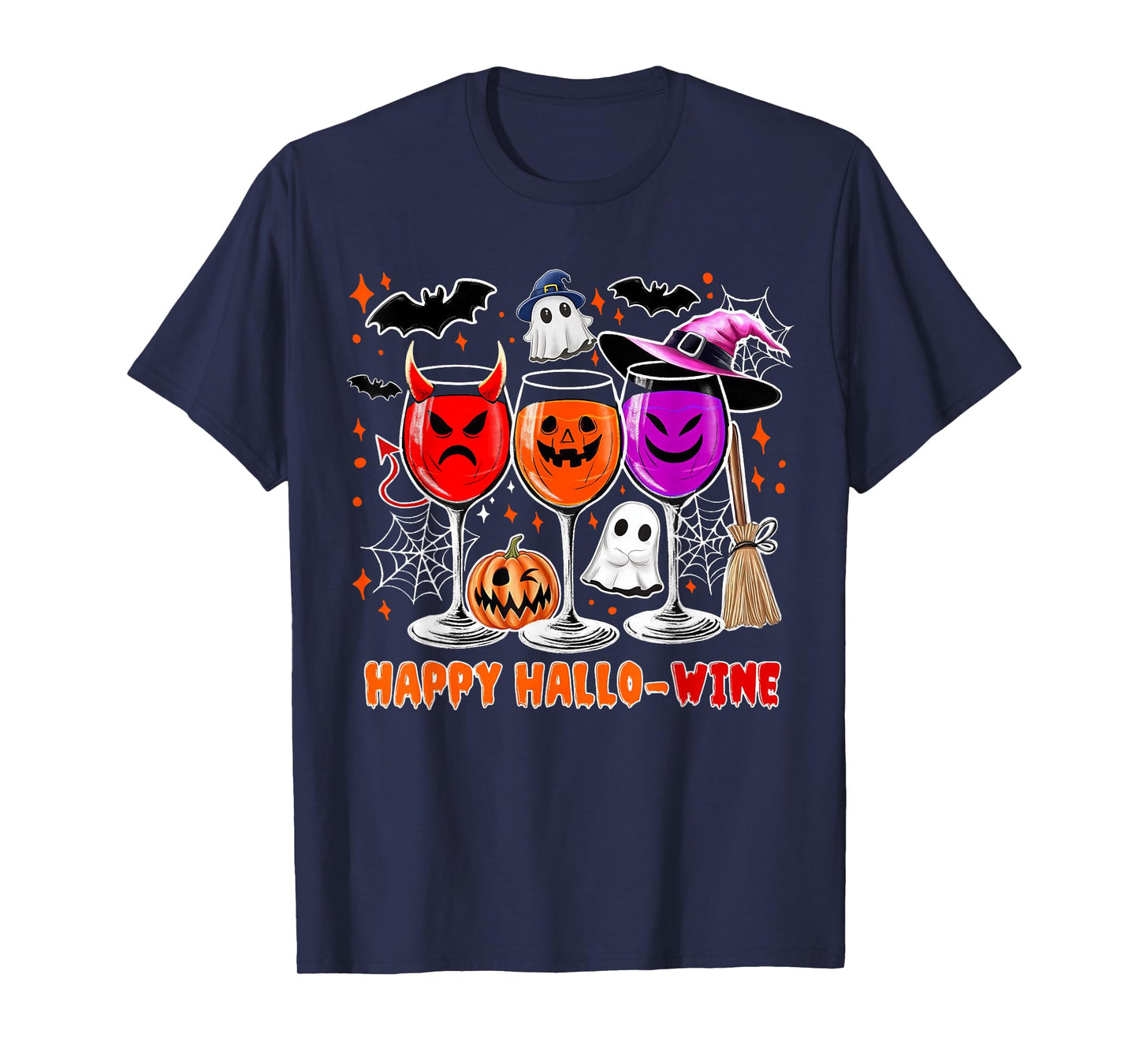Happy Hallo-Wine Funny Halloween Glass Wine Drinking Lover T-Shirt