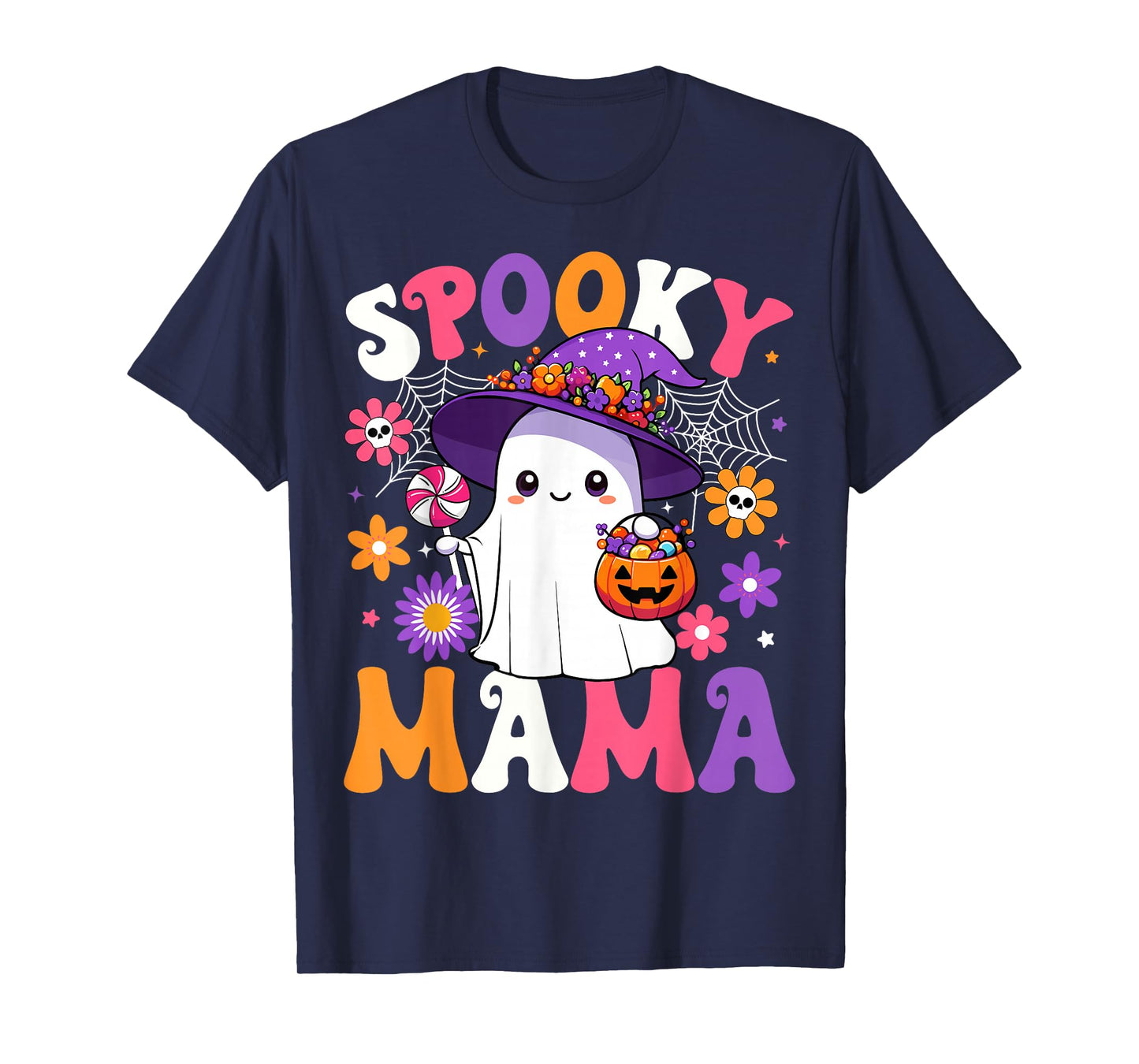 Groovy Spooky Mama Halloween Ghost Pumpkin Halloween Mom T-Shirt