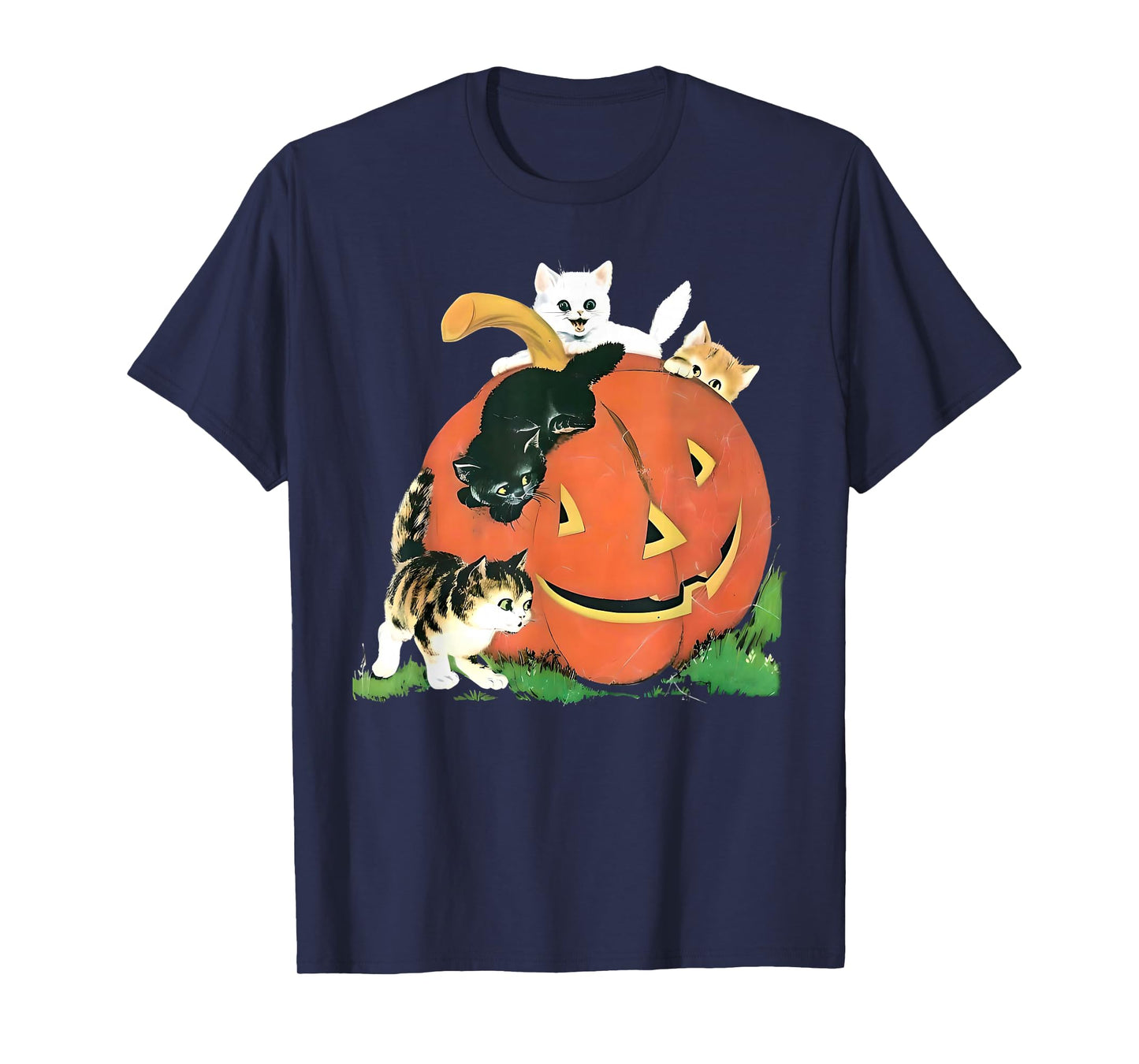Funny Cats Pumpkin Jack-O-Lantern Spooky Season Halloween T-Shirt