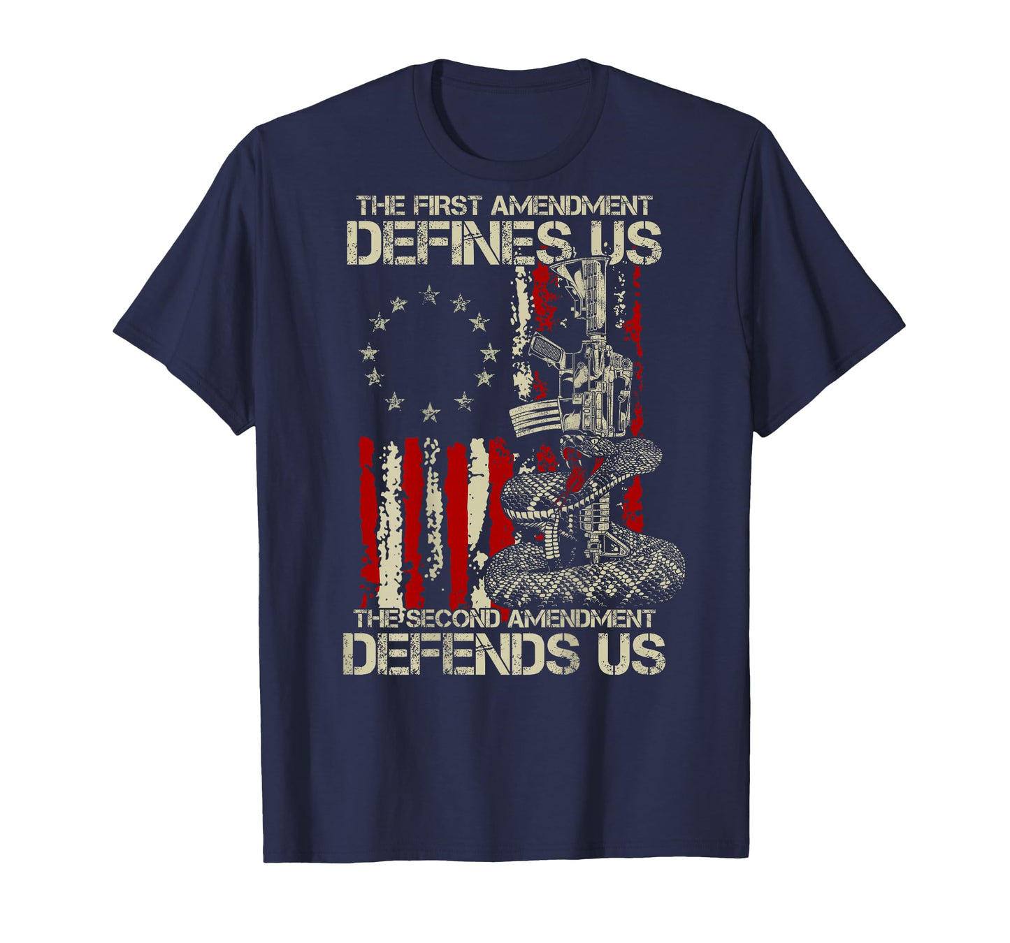 The First Amendment Defines us American Flag (On Back) T-Shirt