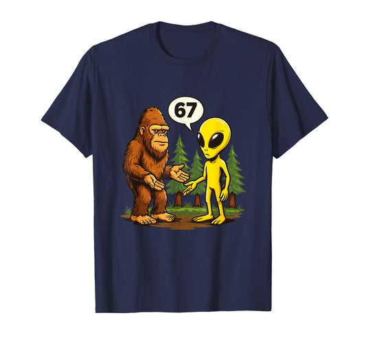 Six Seven Funny Bigfoot and Alien 67 Viral Meme Sasquatch T-Shirt