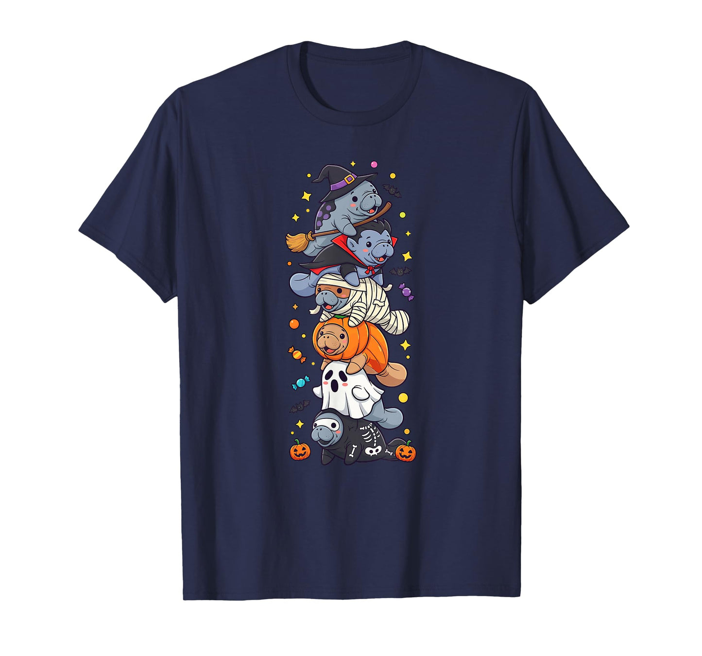 Funny Manatee Witch Vampire Ghost Halloween Kids Mens Womens T-Shirt