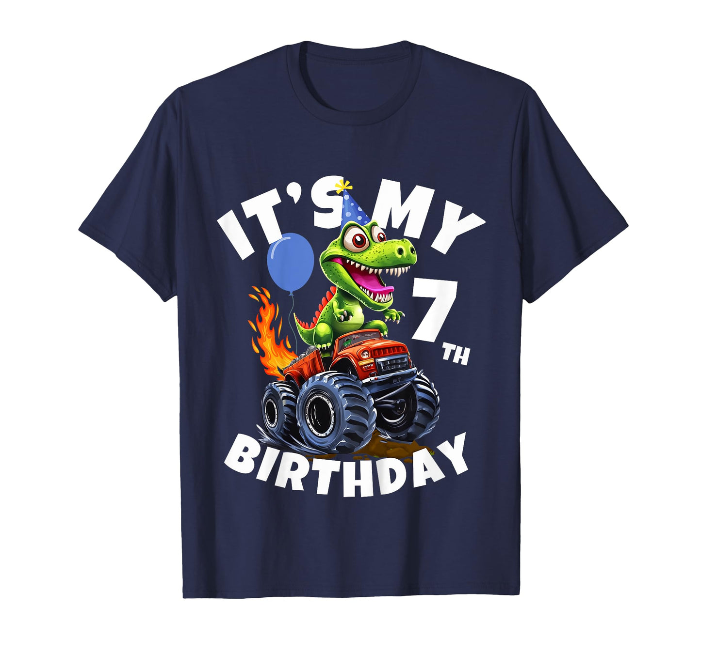 Kids 7 Years Old Monster Truck Dinosaur Rawr Its My 7th Birthday T-Shirt