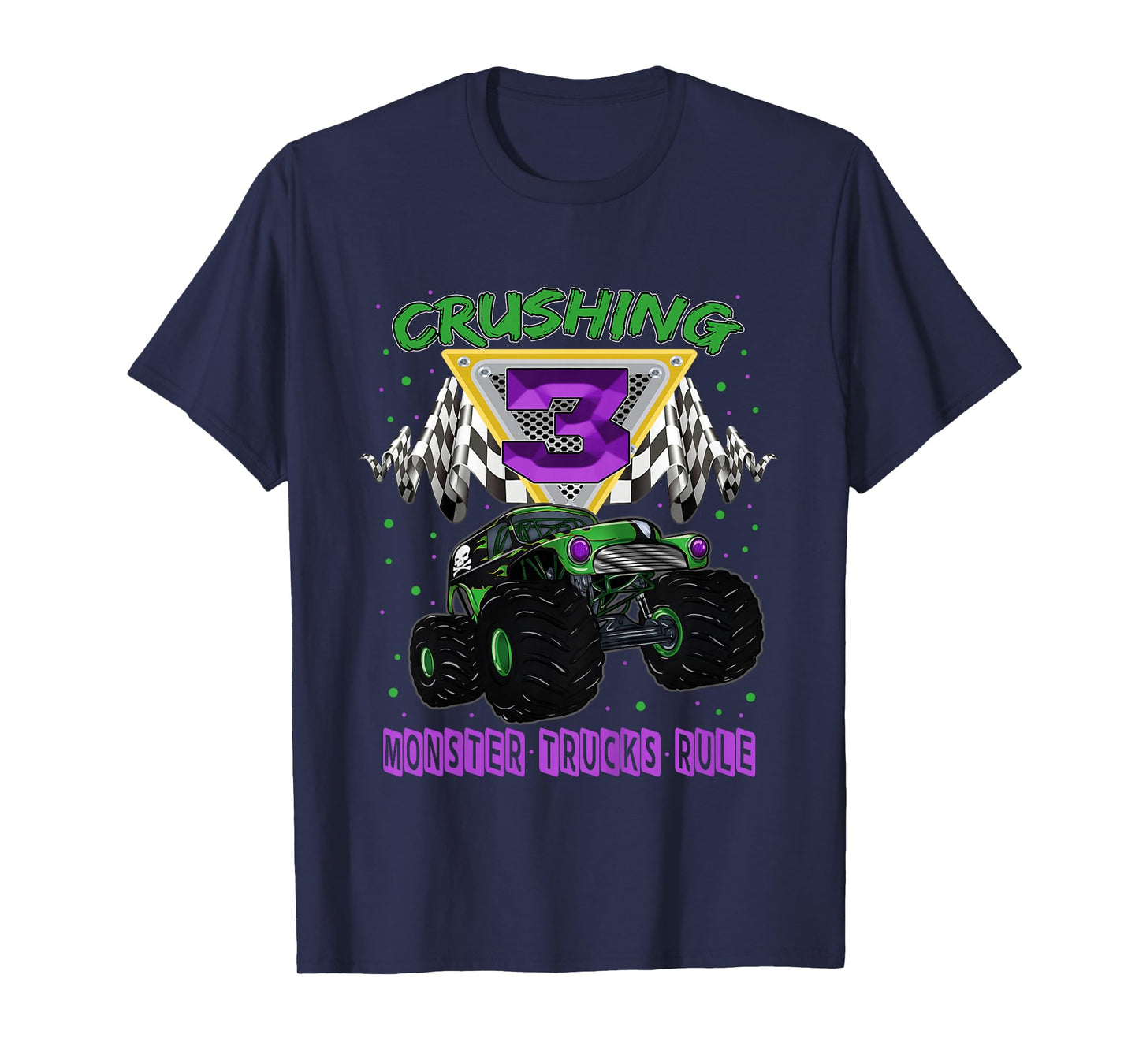 Monster Truck Crushing 3 Years Old Three 3rd Birthday T-Shirt