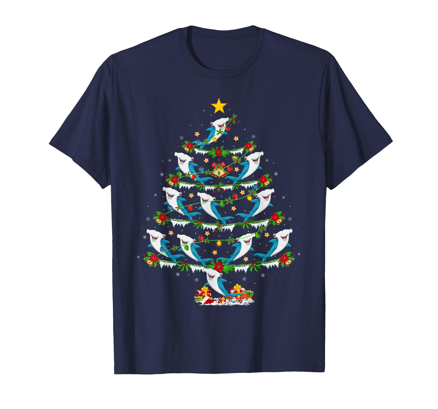 Hammerhead Shark Christmas Tree Lights Funny Sea Animal Xmas T-Shirt