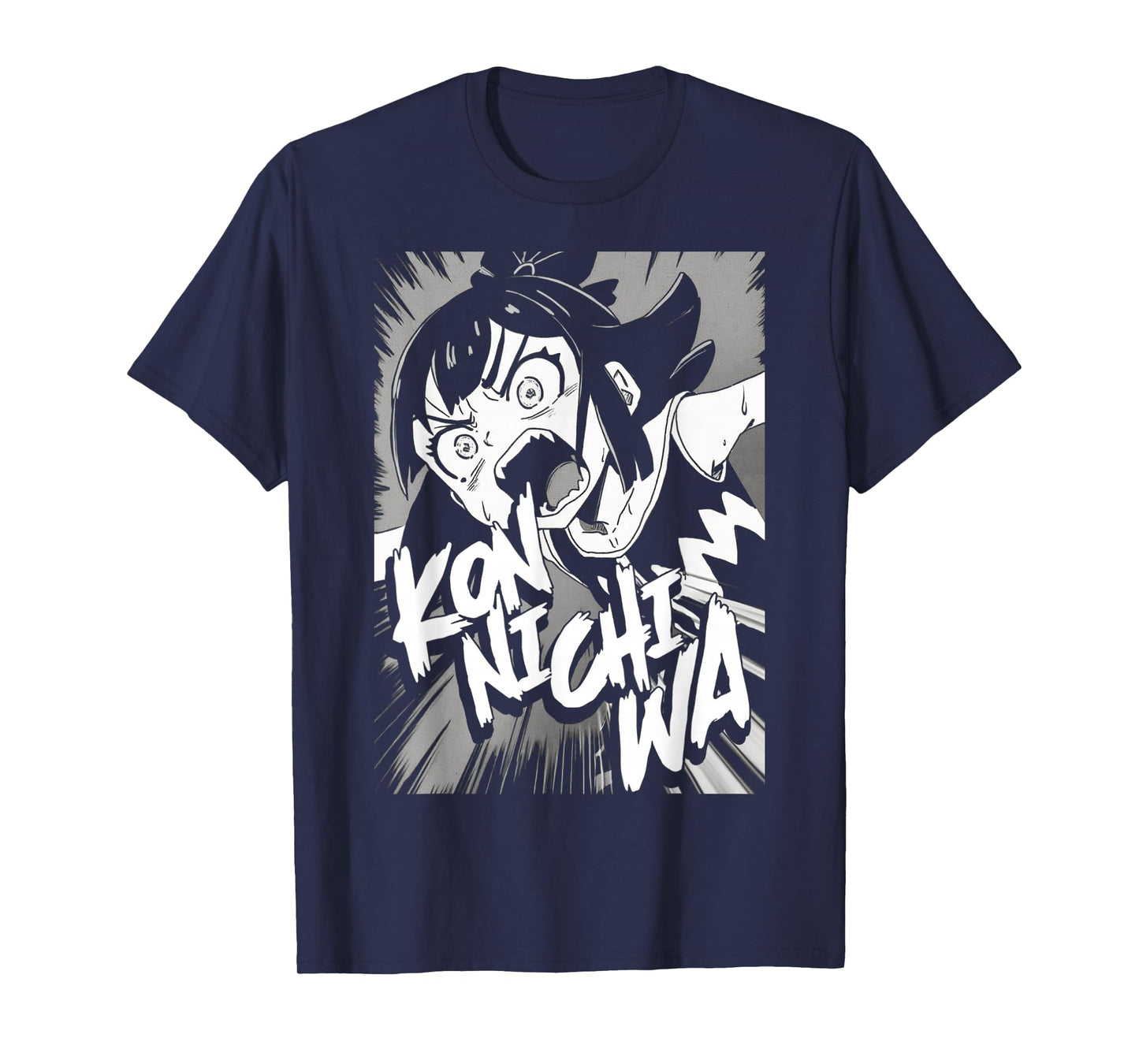 Konnichiwa こんにちは Japanese Punk Goth Grunge Anime Manga Panel T-Shirt