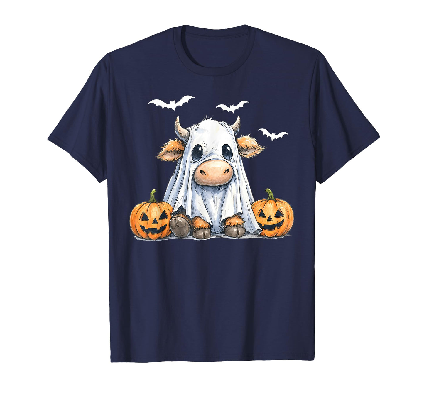 Highland Cow Ghost Funny Halloween Spooky Pumpkin Hello Fall T-Shirt