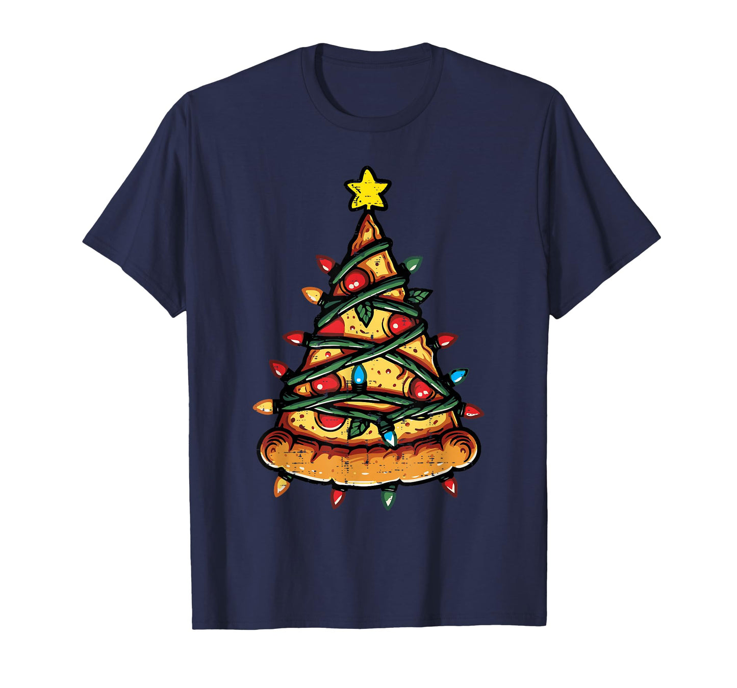 Christmas Pizza Xmas Tree Funny Xmas Food Men Women Kids T-Shirt