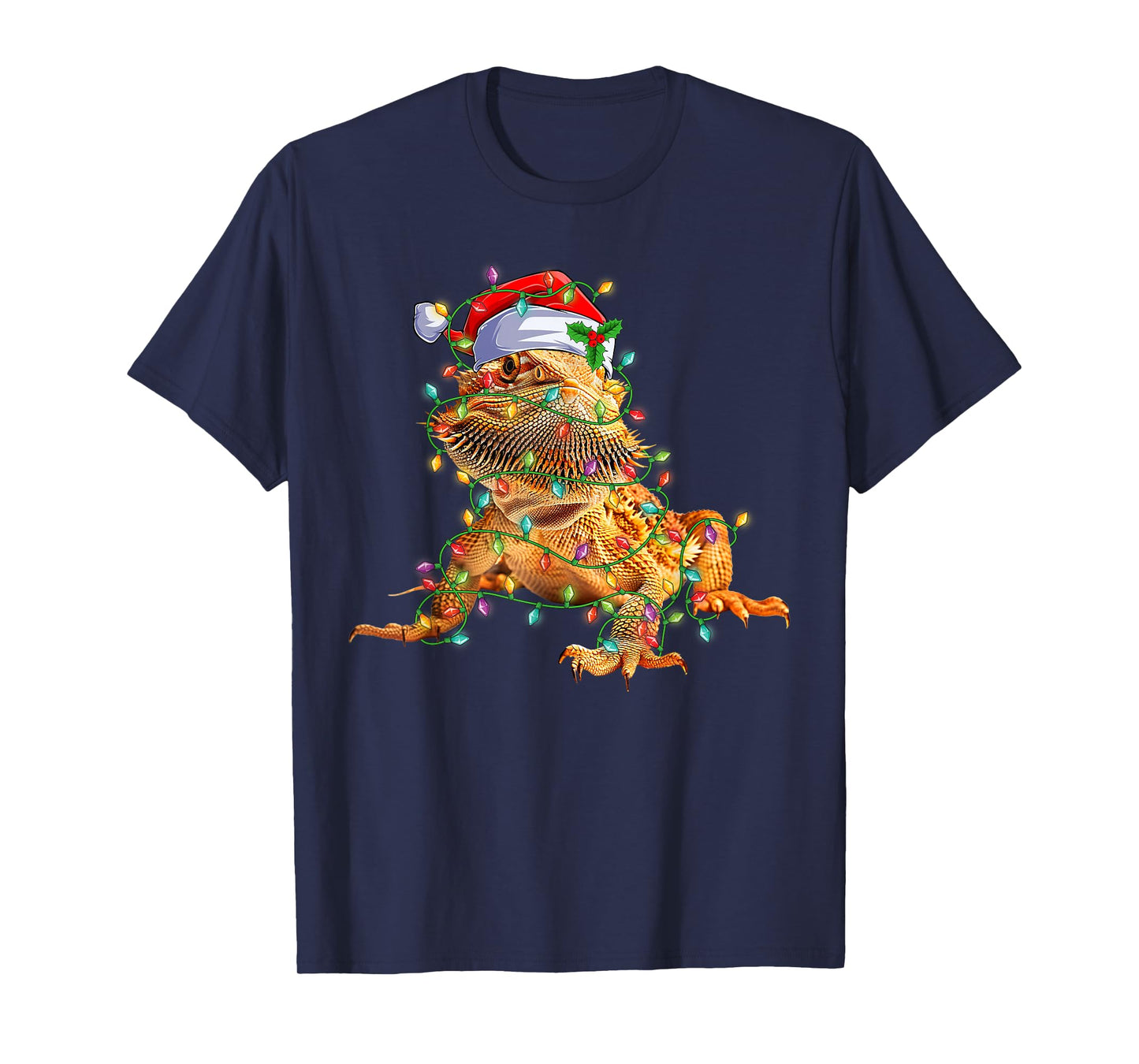 Bearded Dragon Santa Hat Xmas Lights Merry Christmas Kids T-Shirt