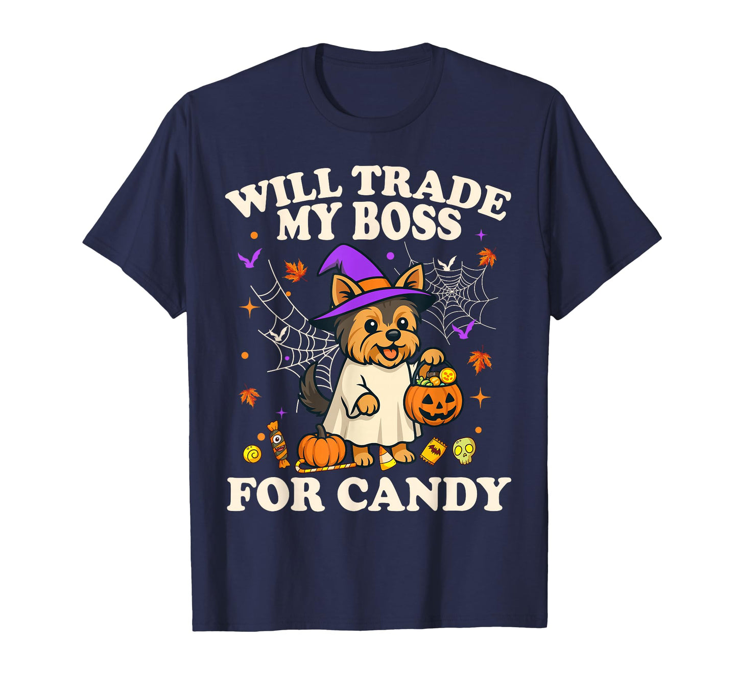 Funny Halloween Yorkshire Terrier Dog Candy Trick or Treat T-Shirt