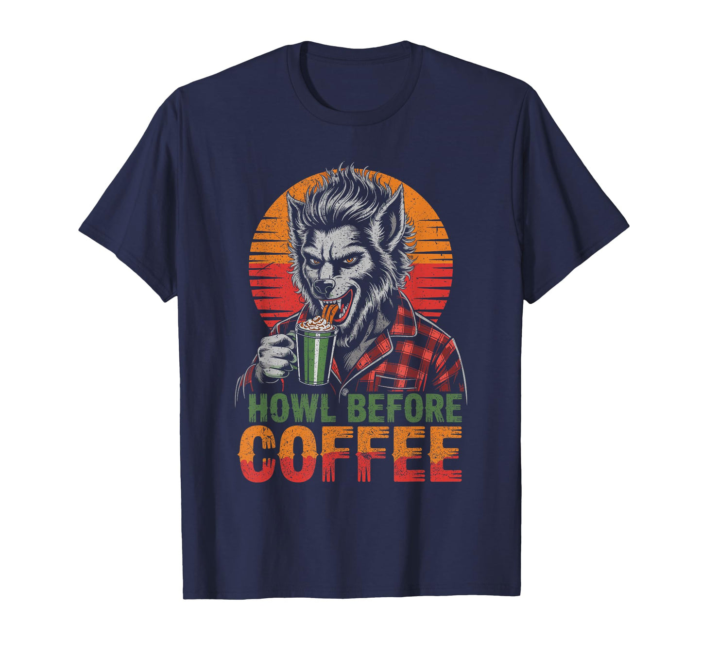 Werewolf Drinking Coffee with Sunset Scary Halloween T-Shirt