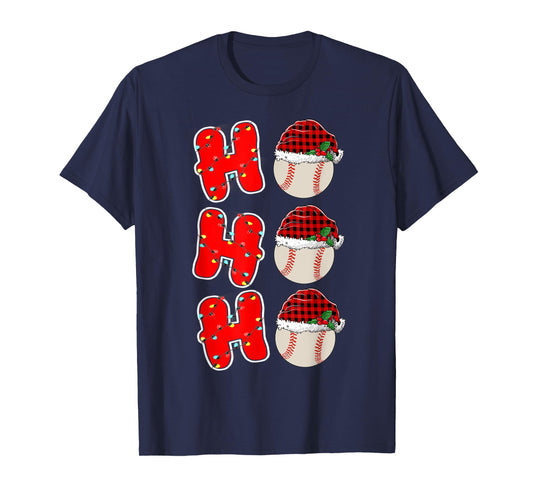 Ho-Ho-Ho Santa Red Plaid Claus Christmas Pajama Baseball T-Shirt