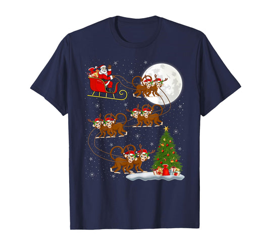 Monkey Santa Sleigh Flying Funny Magical Christmas T-Shirt