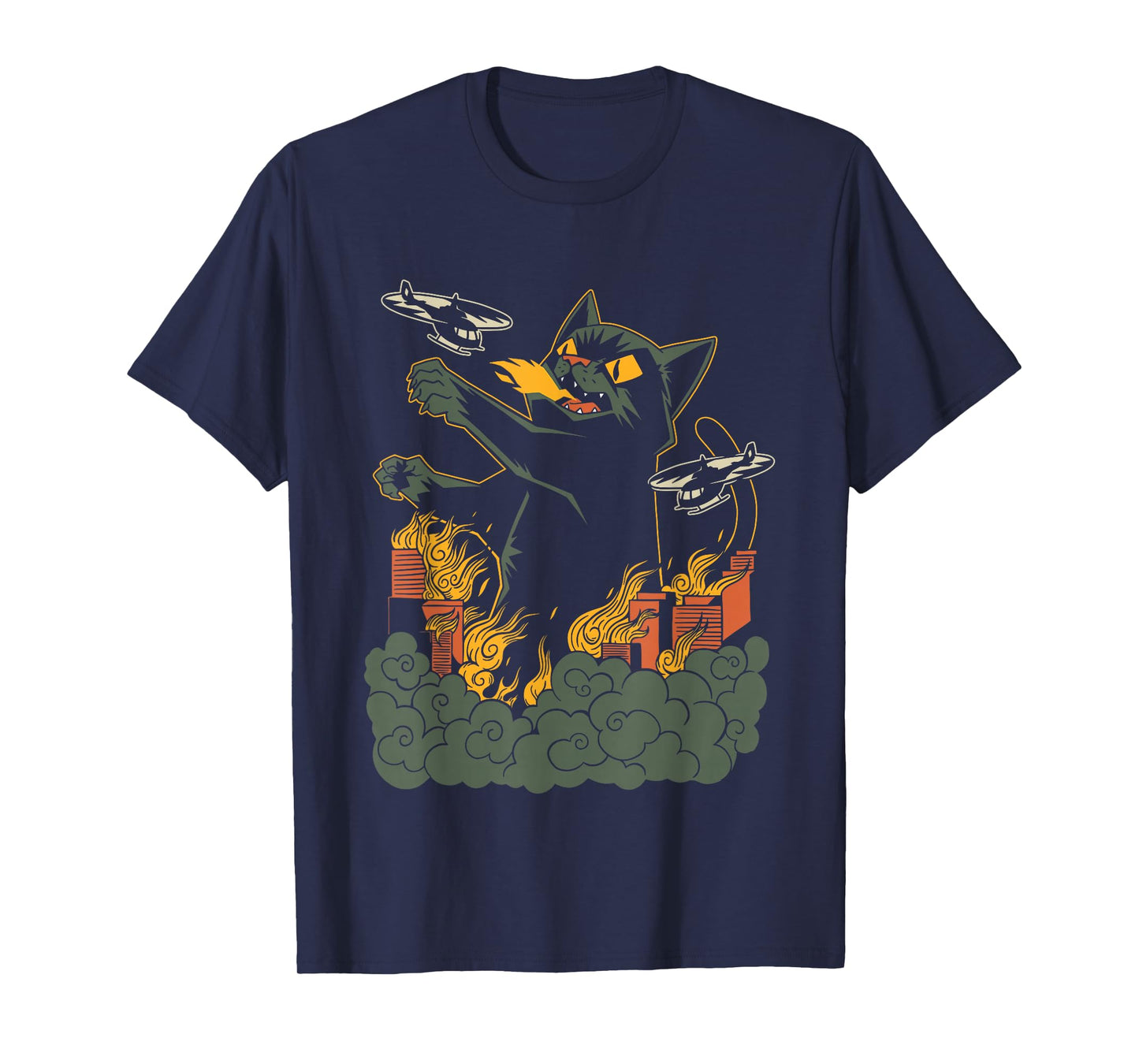 Kaiju Cat Anime Comic Art Japanese Zilla Big Cat Graphic T-Shirt