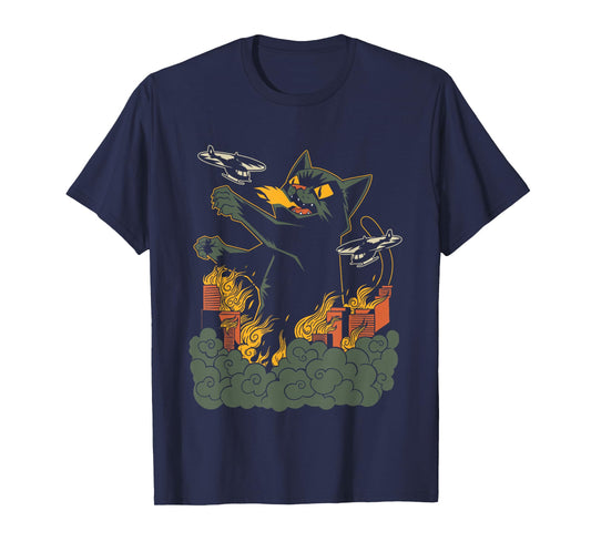 Kaiju Cat Anime Comic Art Japanese Zilla Big Cat Graphic T-Shirt