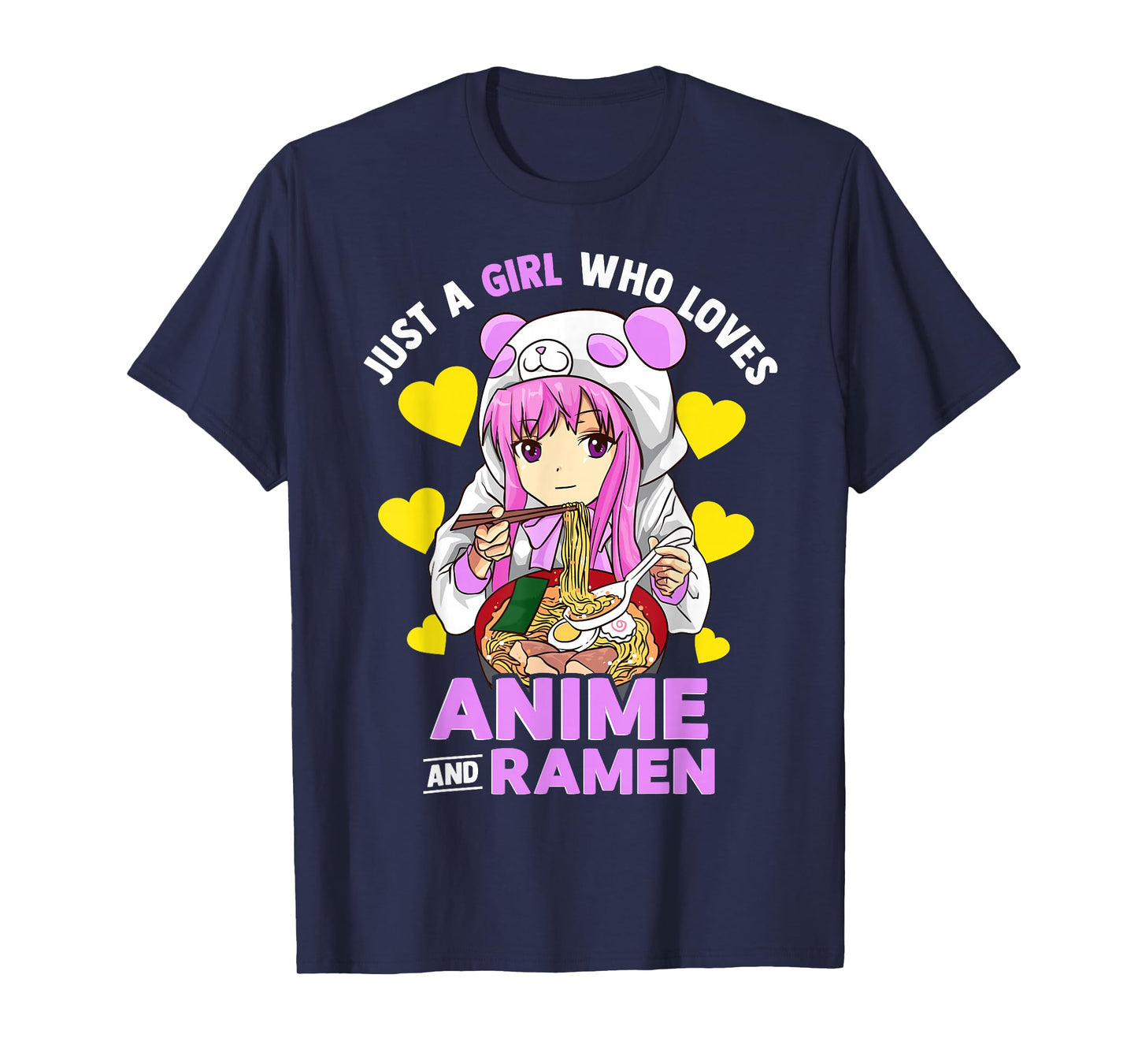 Just A Girl Who Loves Anime and Ramen Bowl Panda Teen Girls T-Shirt Small