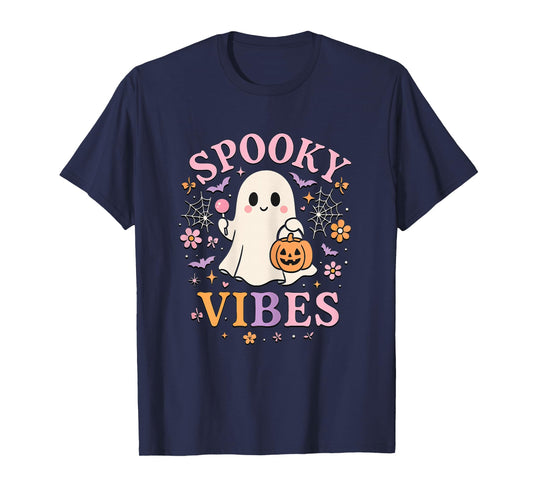 Spooky Vibes Cute Ghost Halloween for Girls Trick or Treat T-Shirt