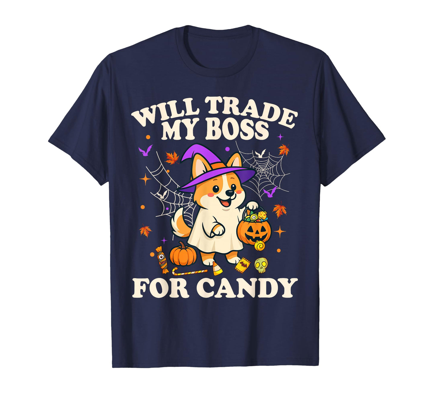 Funny Halloween Corgi Dog Lover Candy Trick or Treat Witch T-Shirt