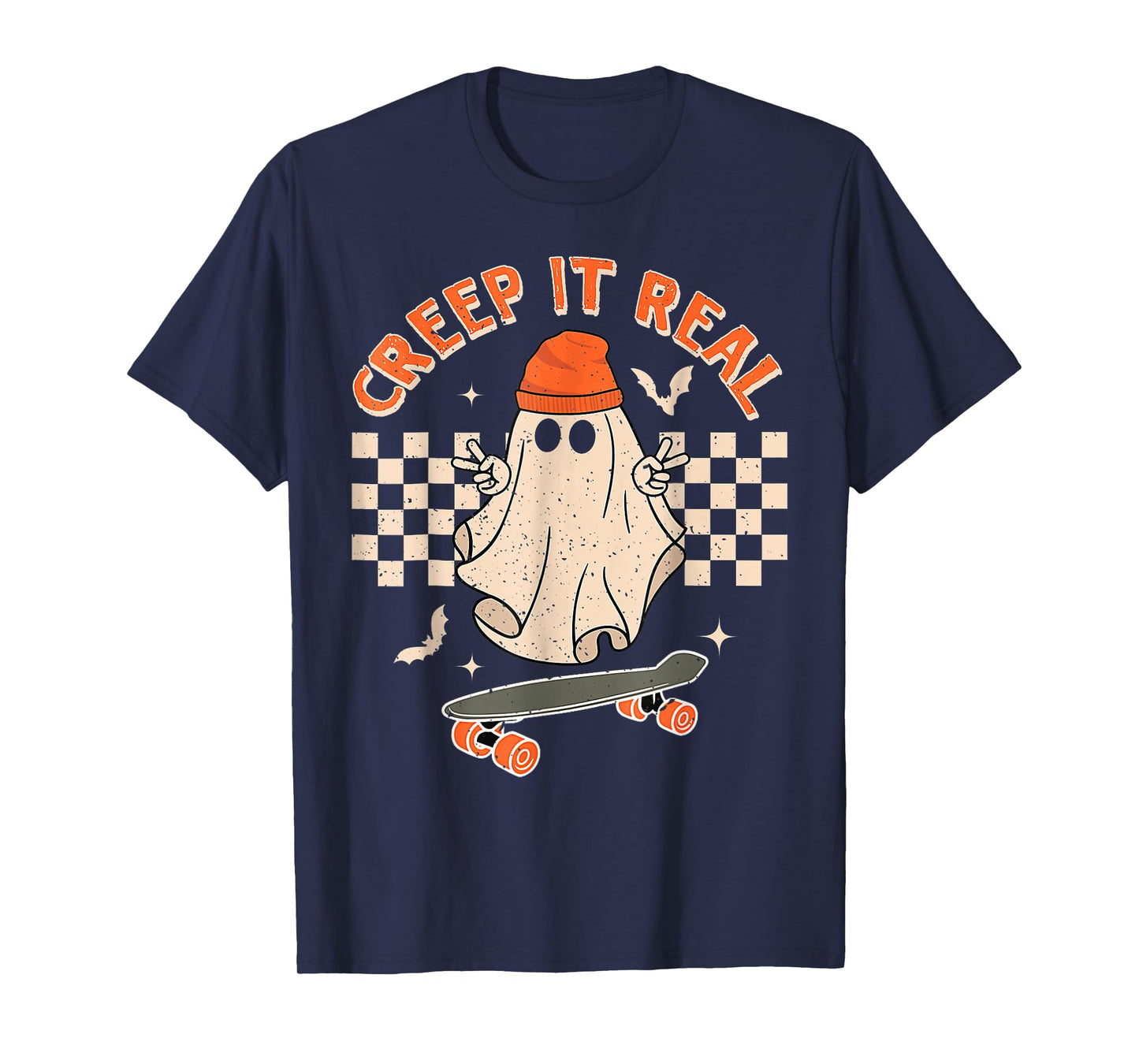 Creep It Real Skateboarding Ghost Retro Halloween Costume T-Shirt