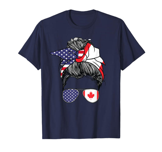 Canadian Women Girl USA Heritage American Canada Flag T-Shirt