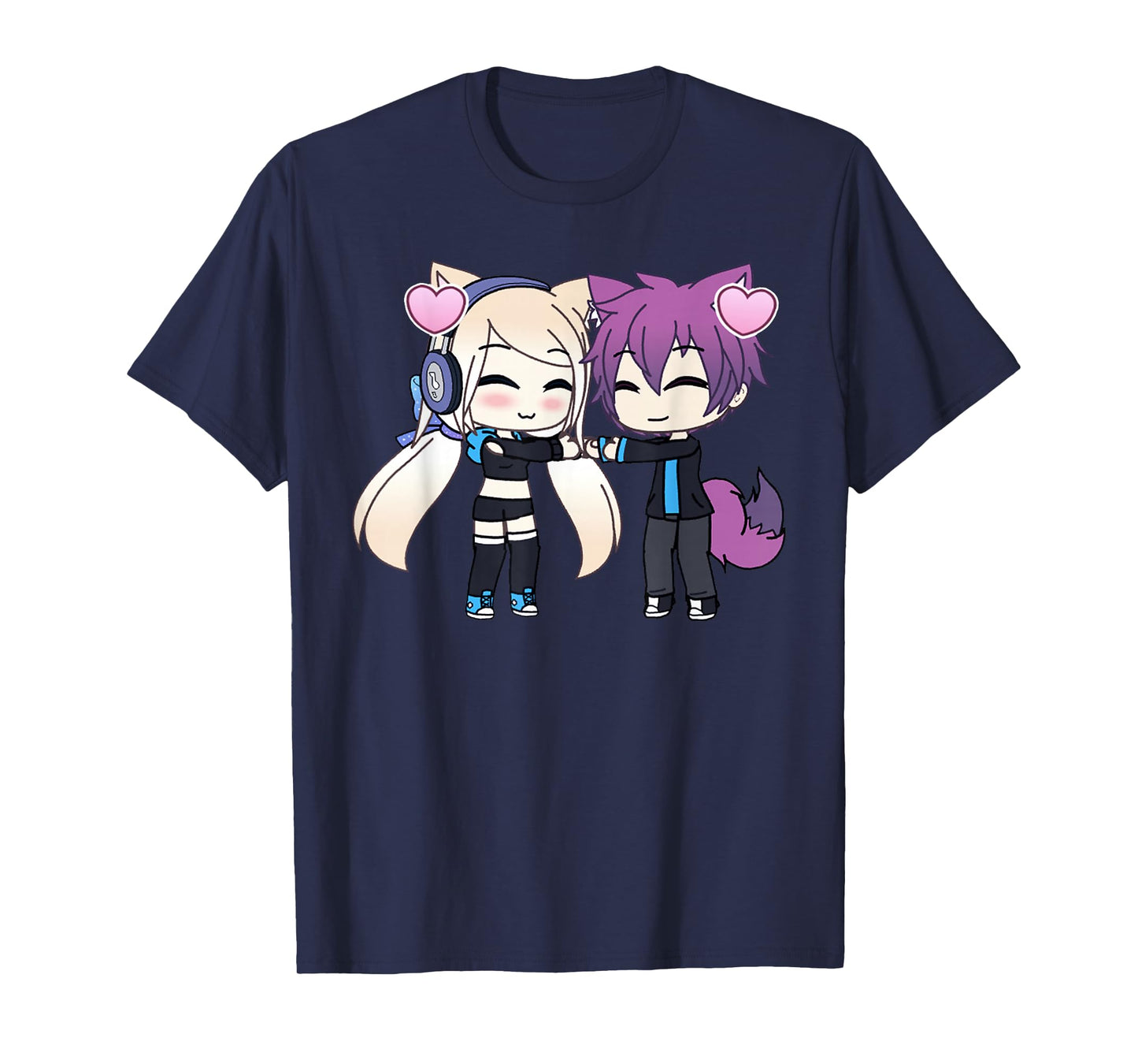 Cute Chibi Style Kawaii Anime Girl and Boy Couple and Hearts T-Shirt