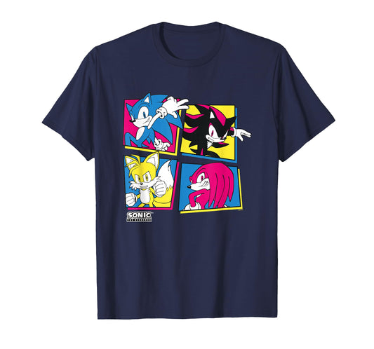 Sonic The Hedgehog Sonic Shadow Tails Knuckles Retro Panels T-Shirt