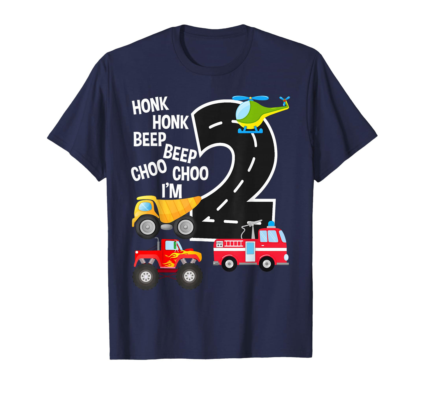 Kids Trucks 2nd Birthday Party Toddler I'm 2 Year Old Bday T-Shirt