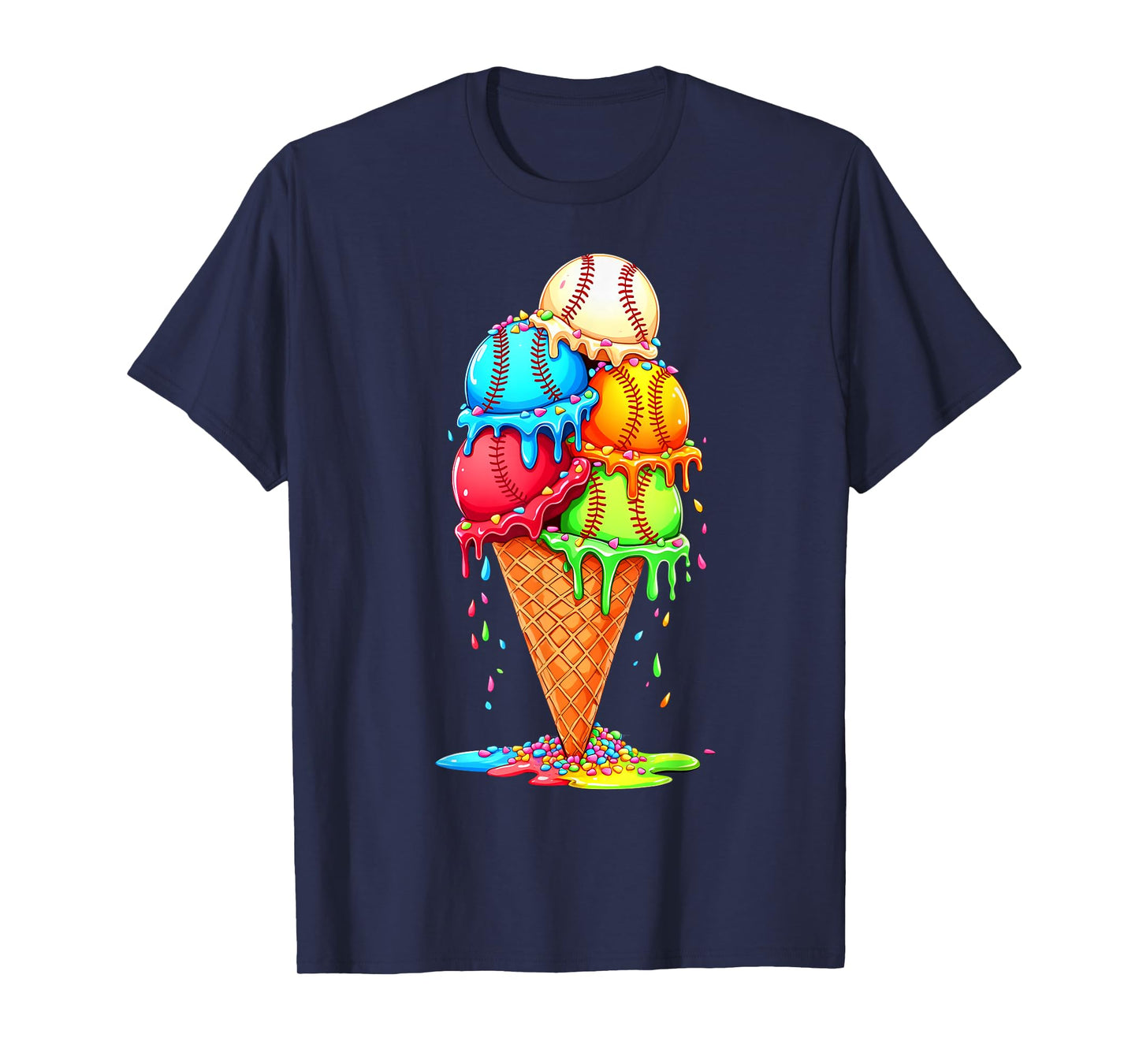 Baseball Drip Boys Girls Ice Cream Drip Sprinkles Summer T-Shirt