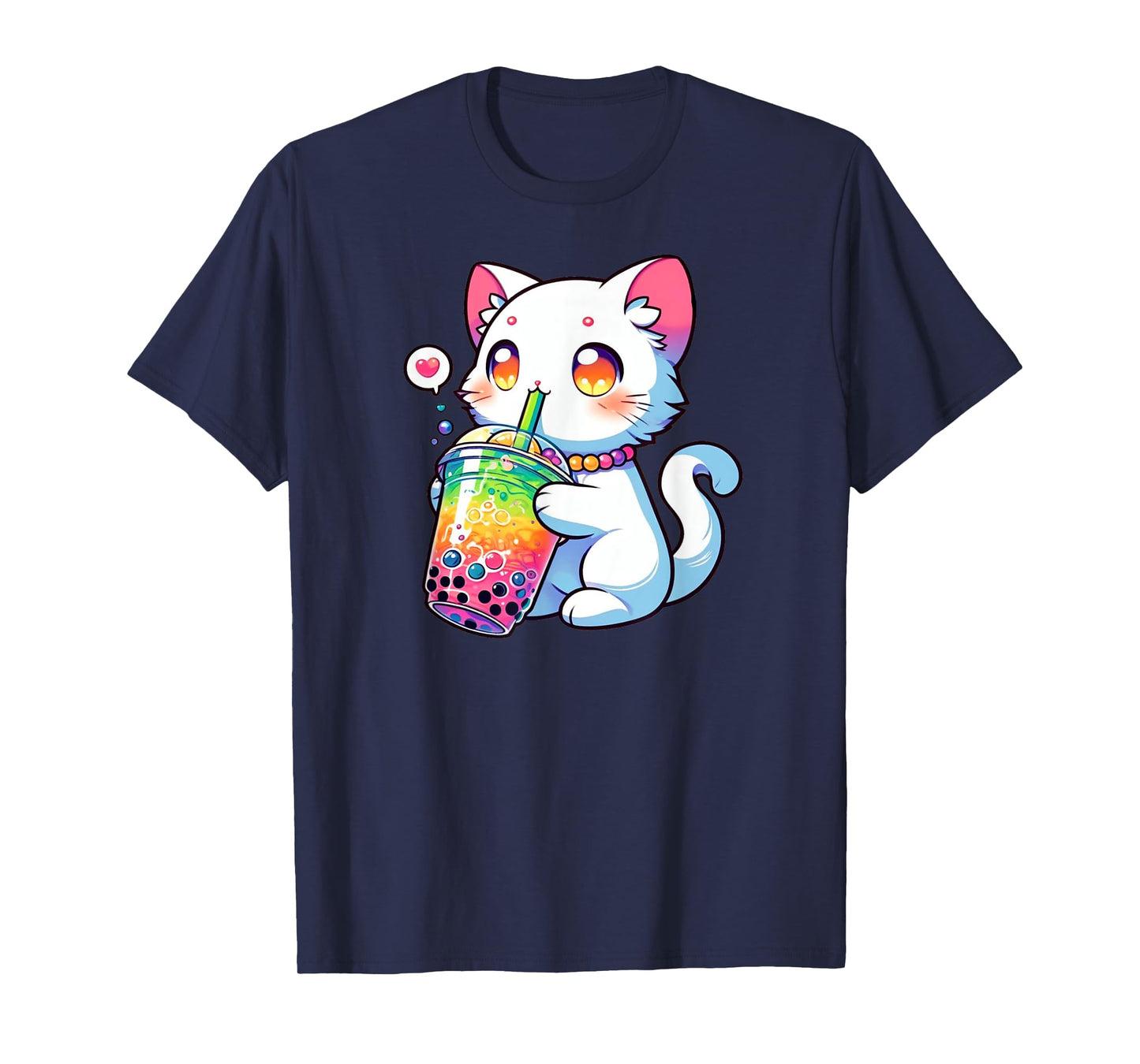 Cute Cat Boba Bubble Tea Rainbow Anime Kawaii Neko Fun T-Shirt