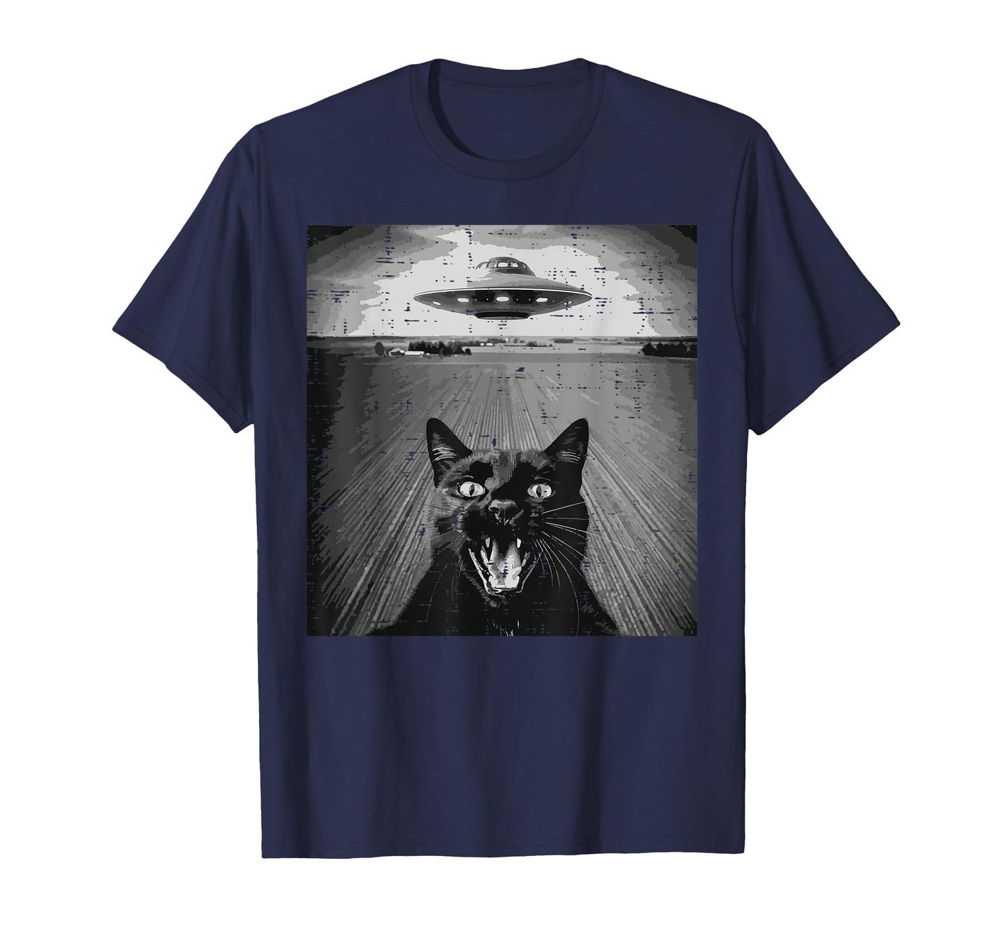 Black Cat UFO Selfie Funny Meme Kitten Alien Men Women Kids T-Shirt