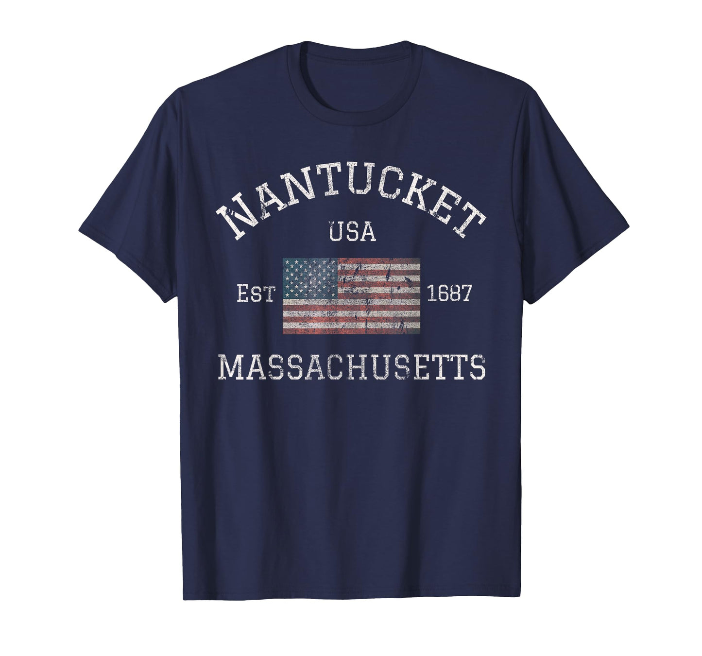 Nantucket Massachusetts American Flag USA Travel Vintage T-Shirt
