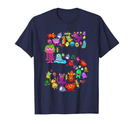 5th Birthday Party Monster Themed Number 5 Little Monster T-Shirt