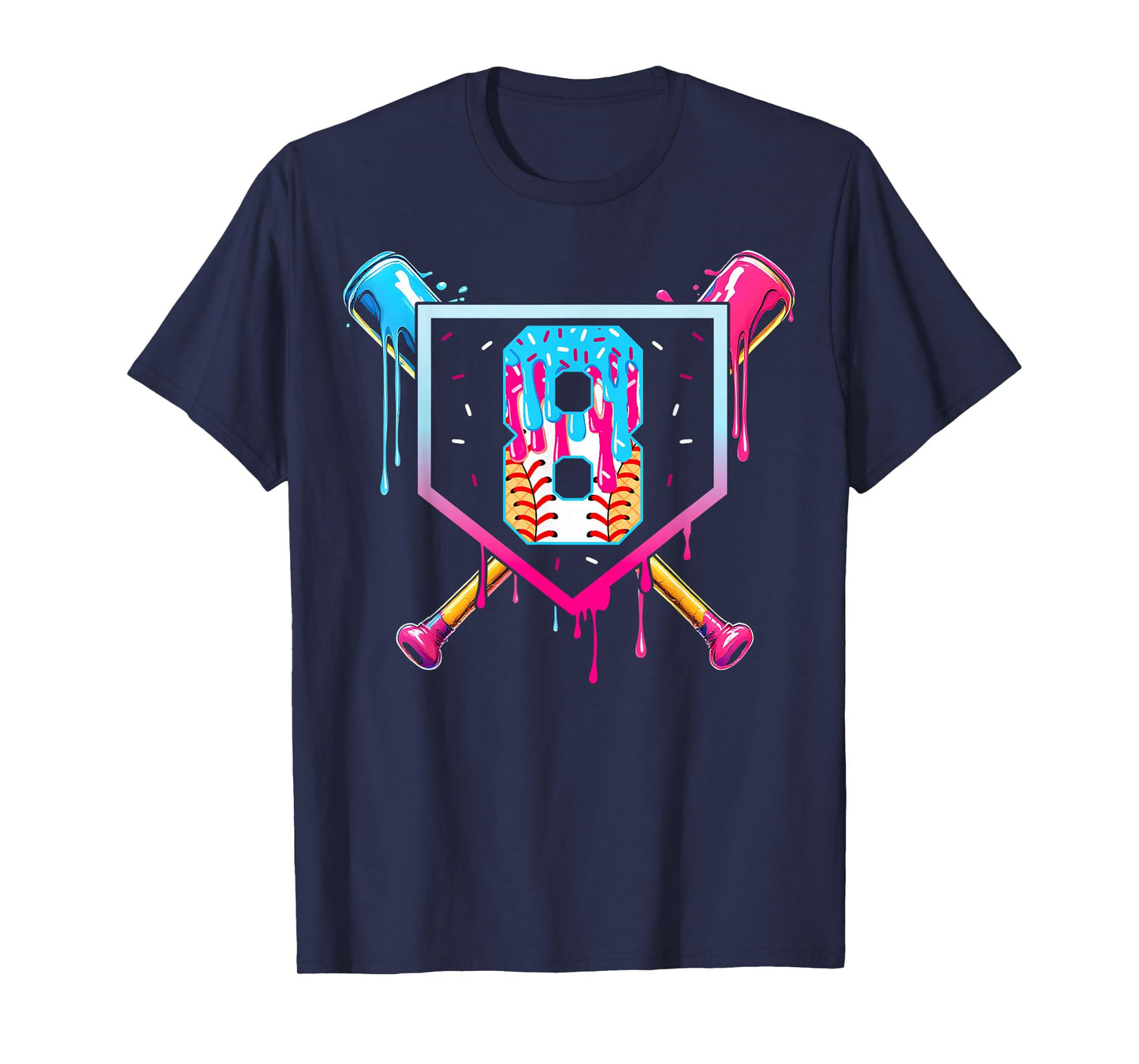 Baseball 8 Year Old Ice Cream Drip 8th Birthday Boy 8 T-Shirt