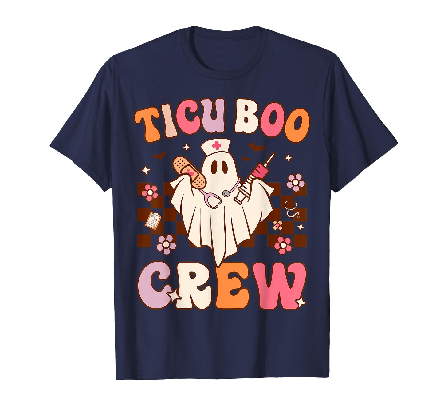 Boo Crew Funny Nursing Ghost Women TICU Nurse Halloween T-Shirt