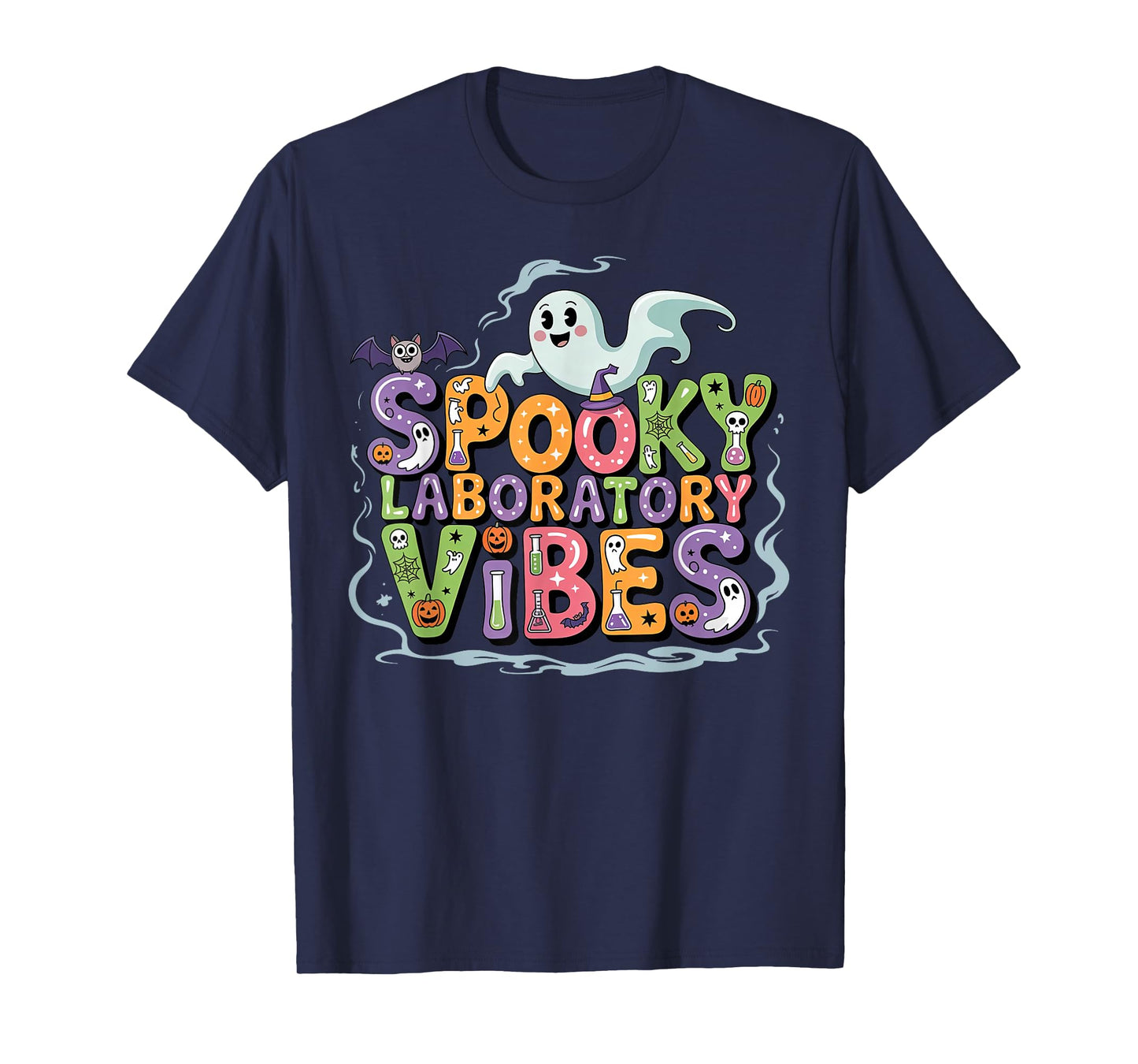 Spooky Laboratory Vibes Ghost Halloween Scientist Lab Tech T-Shirt