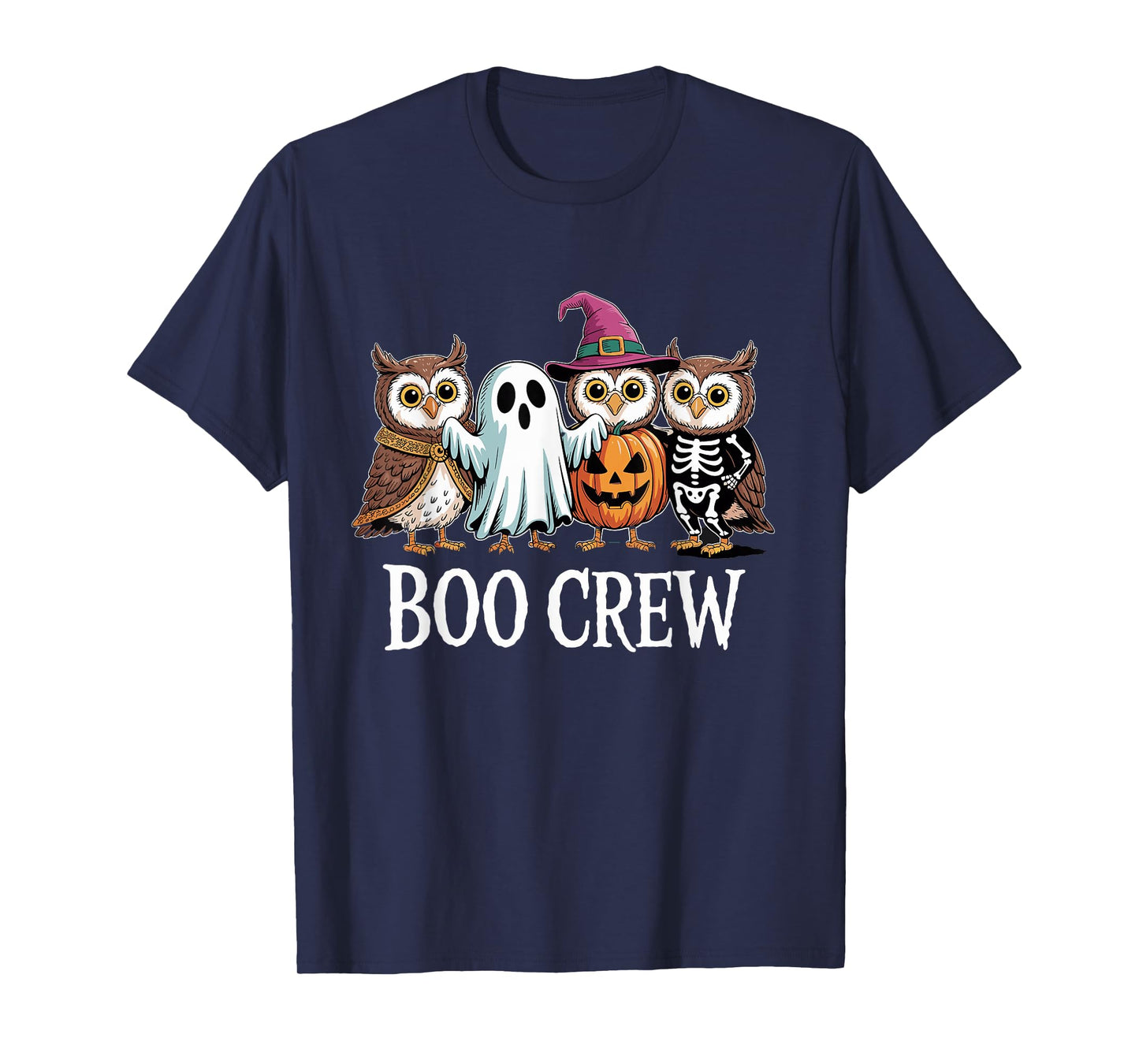 Boo Crew Halloween Owls Ghost Pumpkin Witch Skeleton T-Shirt