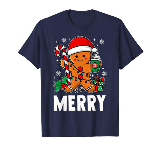 Merry Christmas Xmas Candy Cane Gingerbread Couples Pajama T-Shirt