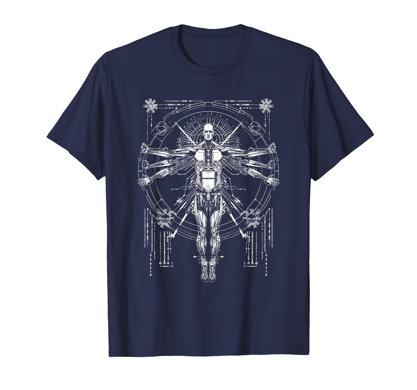 Robot Vitruvian Man Cyberpunk Manga Sci-Fi Illustration T-Shirt