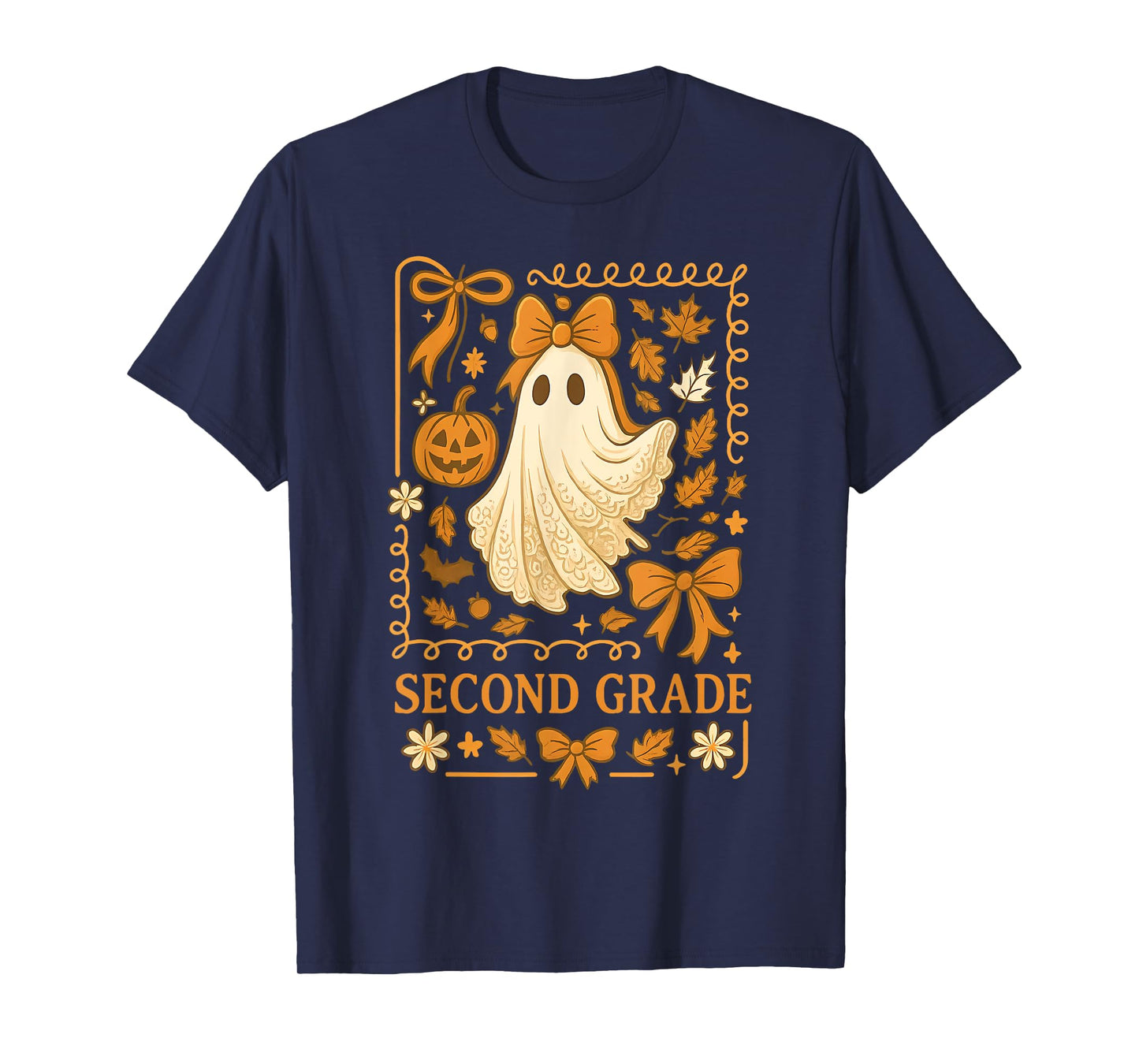 Fall Ghost Second Grade Teacher Pumpkin Autumn Halloween T-Shirt